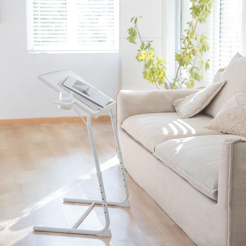 POCHY Adjustable Overbed Table - Modern Mobile Standing Desk, Folding Laptop Table with Wheels, Lightweight Portable Bedside Table for Home, Office & Hospital Use - Perfect for Working, Eating, Reading in Bed or Recovering Patients