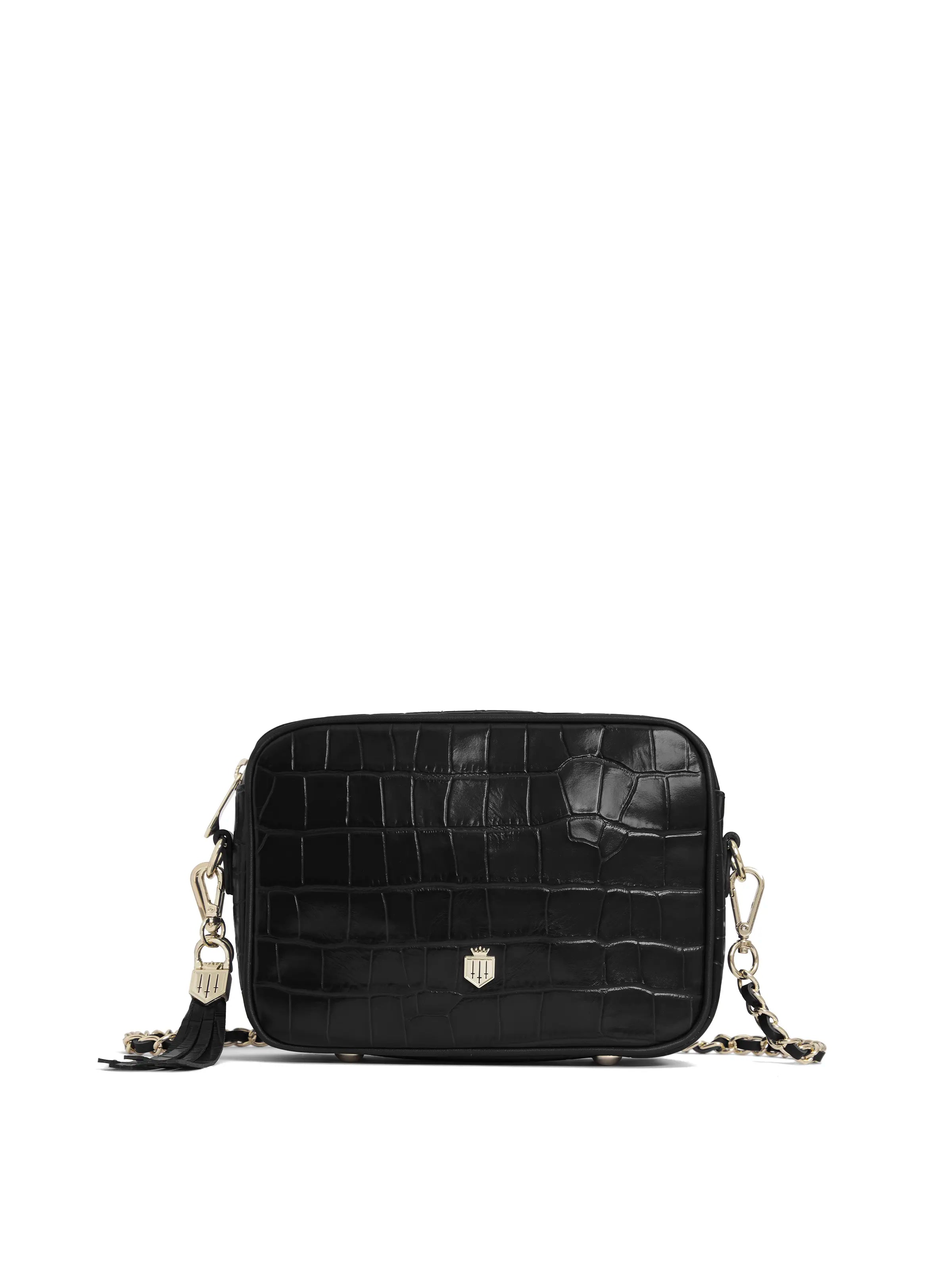 Finsbury Black Crocodile Leather Handbag - Stylish Women's Purse for Work, Travel & Evening Events | Luxury Designer Shoulder Bag