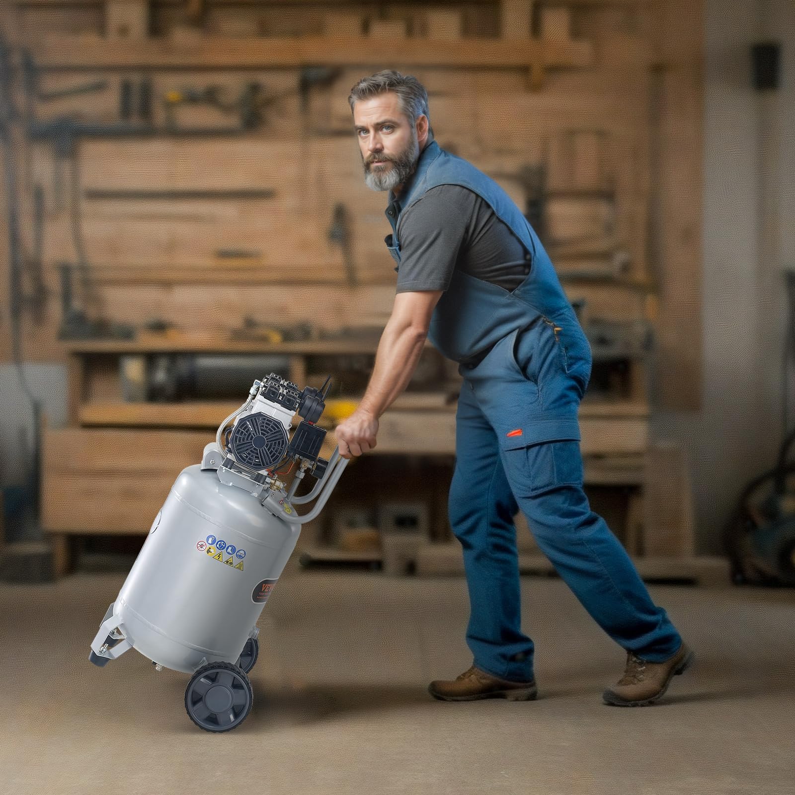 VEVOR 13 Gallon Air Compressor - 2HP Oil-Free 4.6 SCFM@90PSI with 125PSI Max Pressure, 66dB Ultra Quiet 120V Electric Air Compressor for Auto Repair, Spray Painting, Woodworking, Nailing & DIY Projects - Perfect for Home Garage, Workshop and Construction Sites
