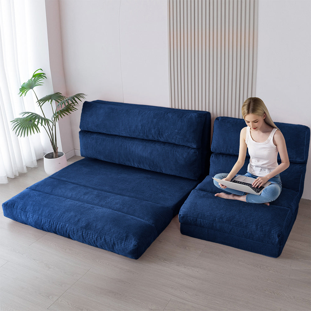 MAXYOYO Folding Sofa Bed - Extra Wide Corduroy Floor Mattress in Navy Blue | Convertible Sleeper for Small Spaces, Guest Room & Dorm | Comfortable Lounge Sofa for Living Room, Bedroom & Apartment