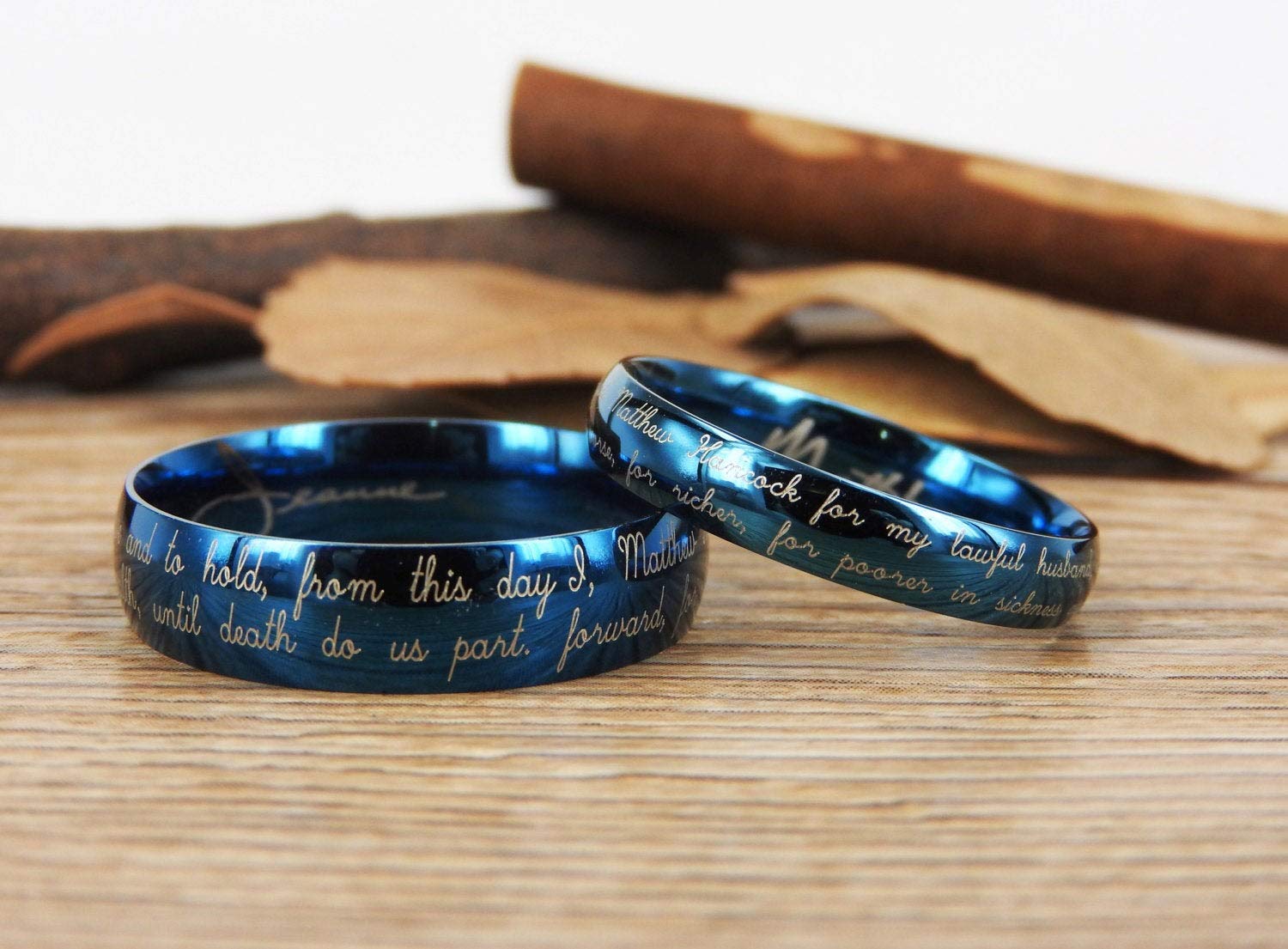 Titanium Wedding Bands Set - Blue Matching Couple Rings for Your Marriage Vow & Signature | Perfect for Engagement, Anniversary, and Romantic Gift Giving