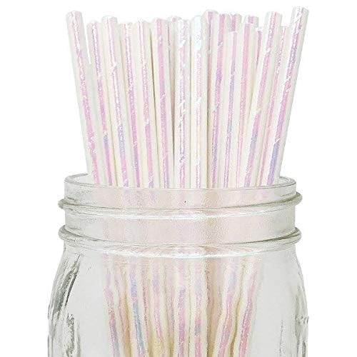 Iridescent White Paper Straws, 7.75