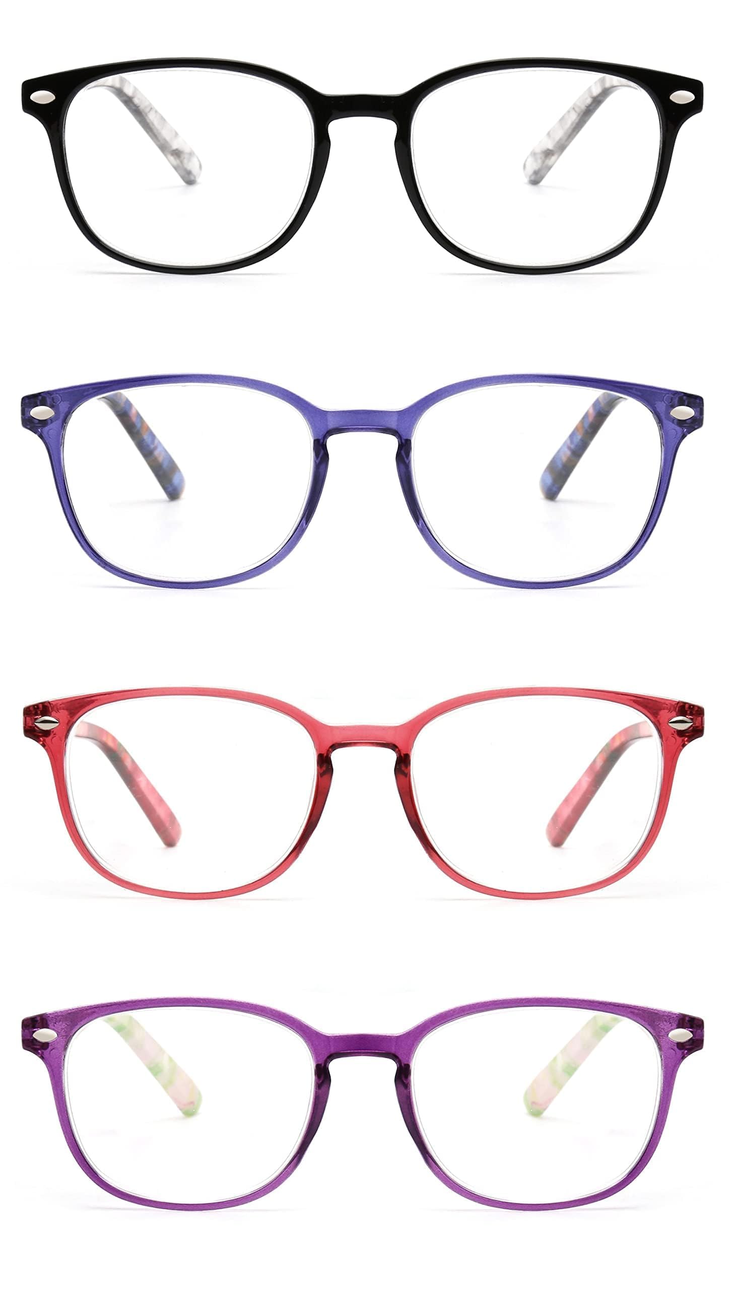 JM Reading Glasses Set of 4 - Premium Spring Hinge Readers for Men & Women (+0.5 Strength) - Mixed Colors - Perfect for Reading Books, Using Smartphones & Working on Computers
