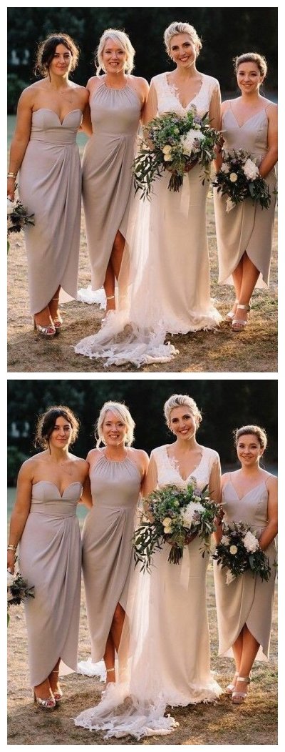Affordable Mismatched Grey Short Bridesmaid Dresses - WG617 | Perfect for Beach Weddings, Summer Parties & Casual Events