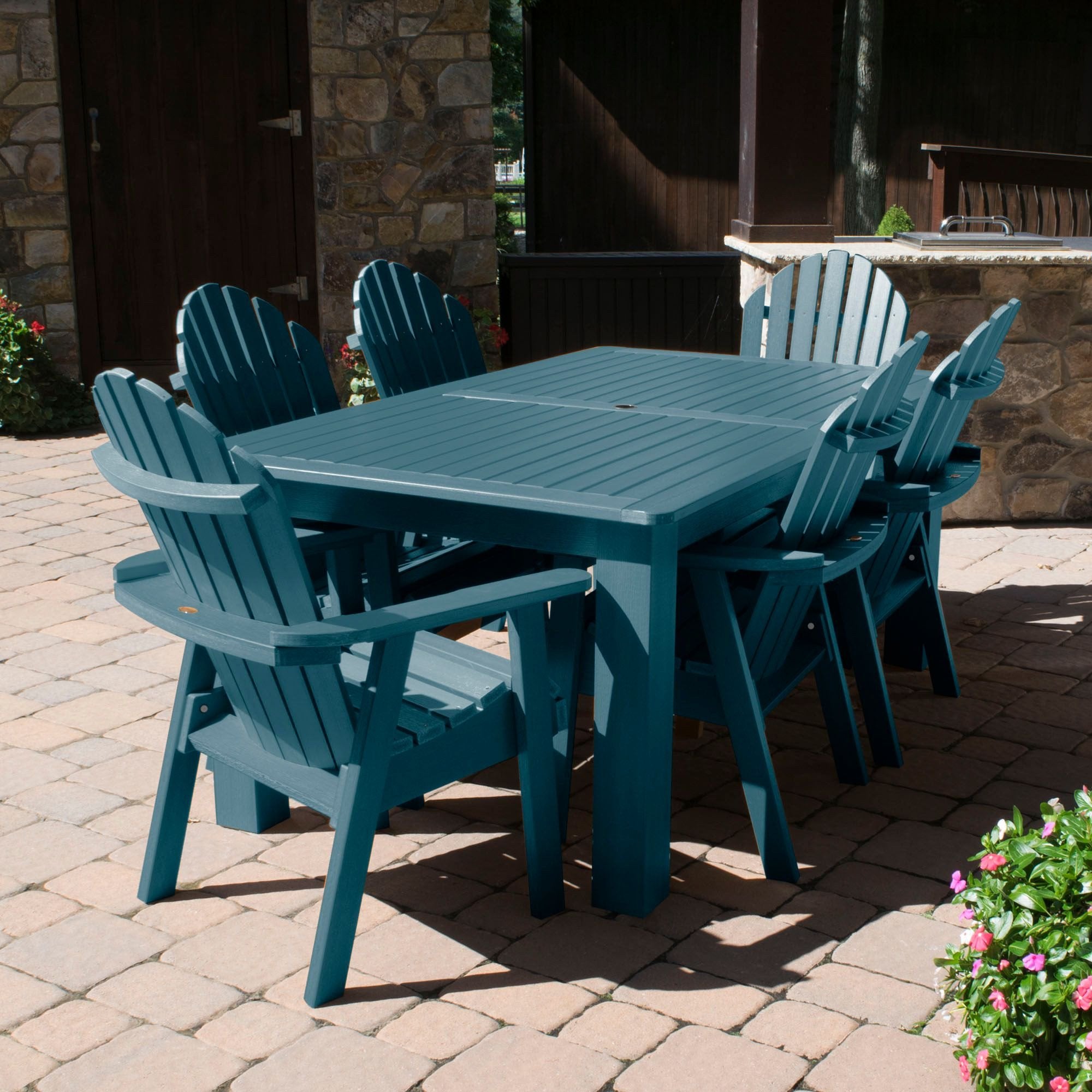 Hamilton Adirondack 7-Piece Rectangular Outdoor Dining Set - Patio Furniture for Backyard, Garden & Poolside Dining