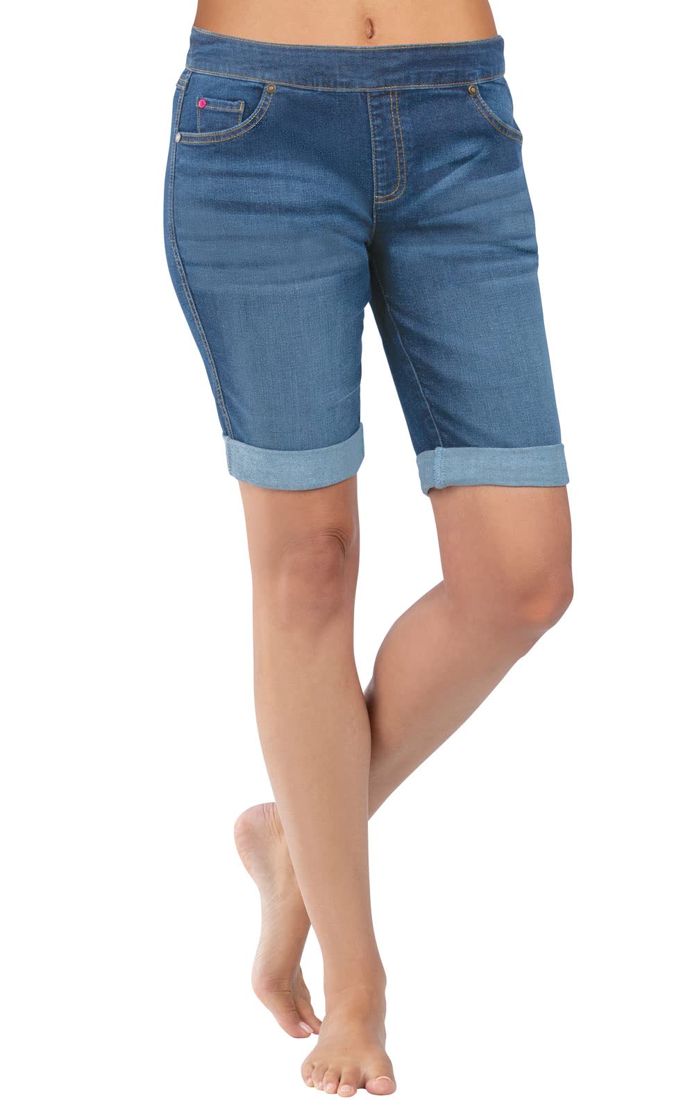 Women's PajamaJeans Bermuda Denim Shorts - Comfortable Long Stretch Shorts for Lounge, Sleep & Casual Wear