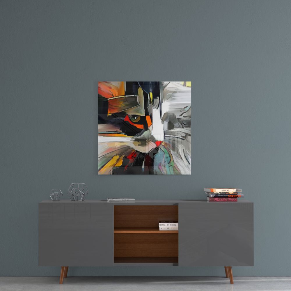Abstract Cat Art Print - Modern Feline Wall Decor for Home & Office - Perfect for Living Room, Bedroom, or Gift Giving