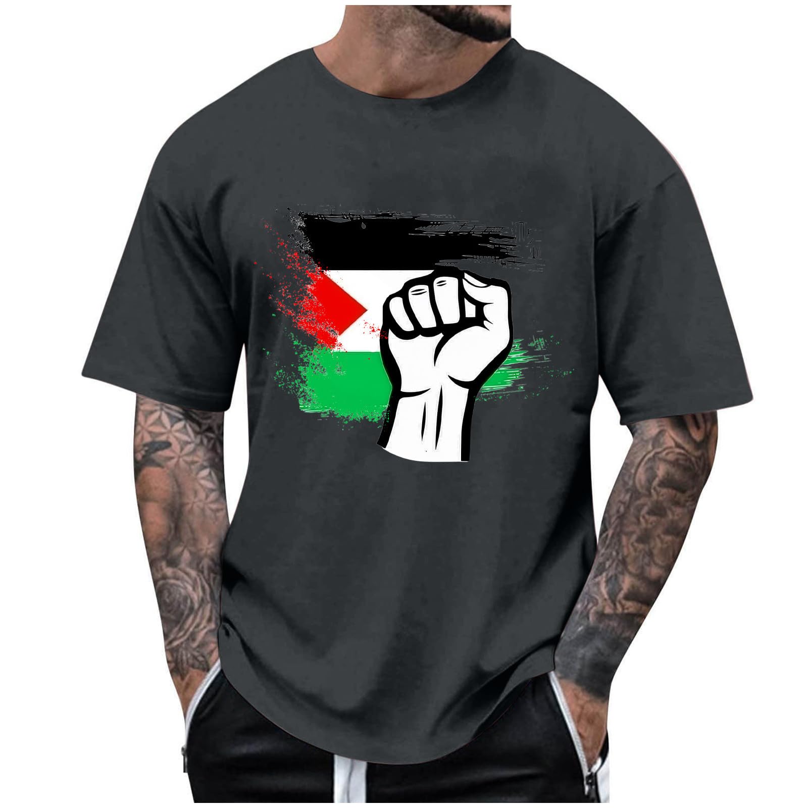 Palestine Flag Graphic T-Shirt for Men - Short Sleeve Cotton Tee - 2024 Summer Fashion Top - Casual Wear & Protest Support
