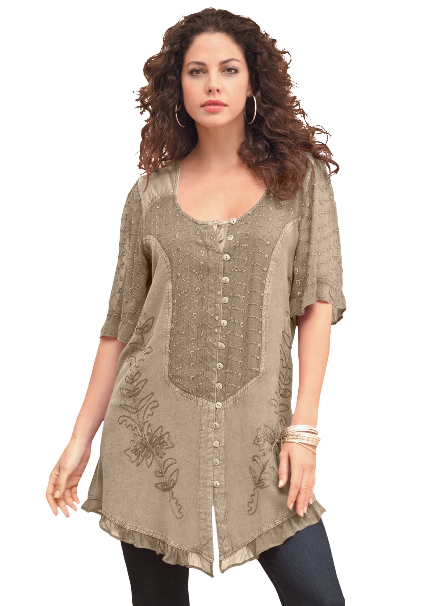 Roaman's Women's Plus Size Acid Wash Tunic Top - Casual Long Sleeve Blouse for Work, Date Night & Everyday Wear