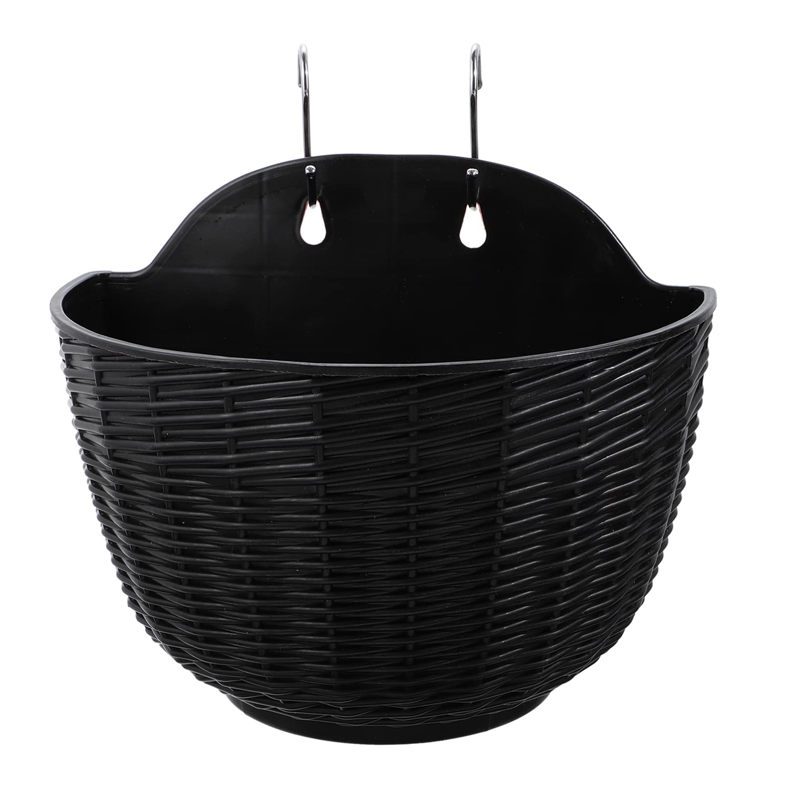 DOITOOL Black Plastic Rattan Wall Hanging Planter Basket - Half Moon Self Watering Flower Pot for Indoor/Outdoor Plants - Perfect for Porch, Balcony, Fence & Garden Decor