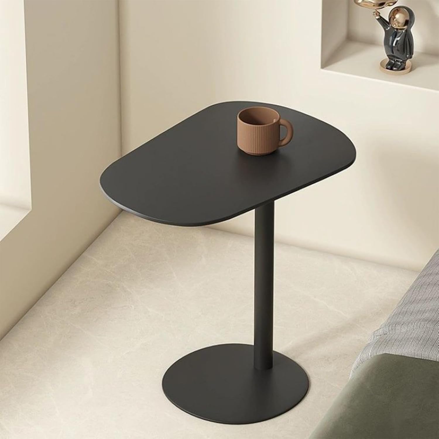 Modern Metal C-Shaped End Table - Slim Sofa Side Table with Snack Tray for Living Room, Bedroom, Cafe & Balcony | Perfect for TV Snacking, Reading & Small Space Decor