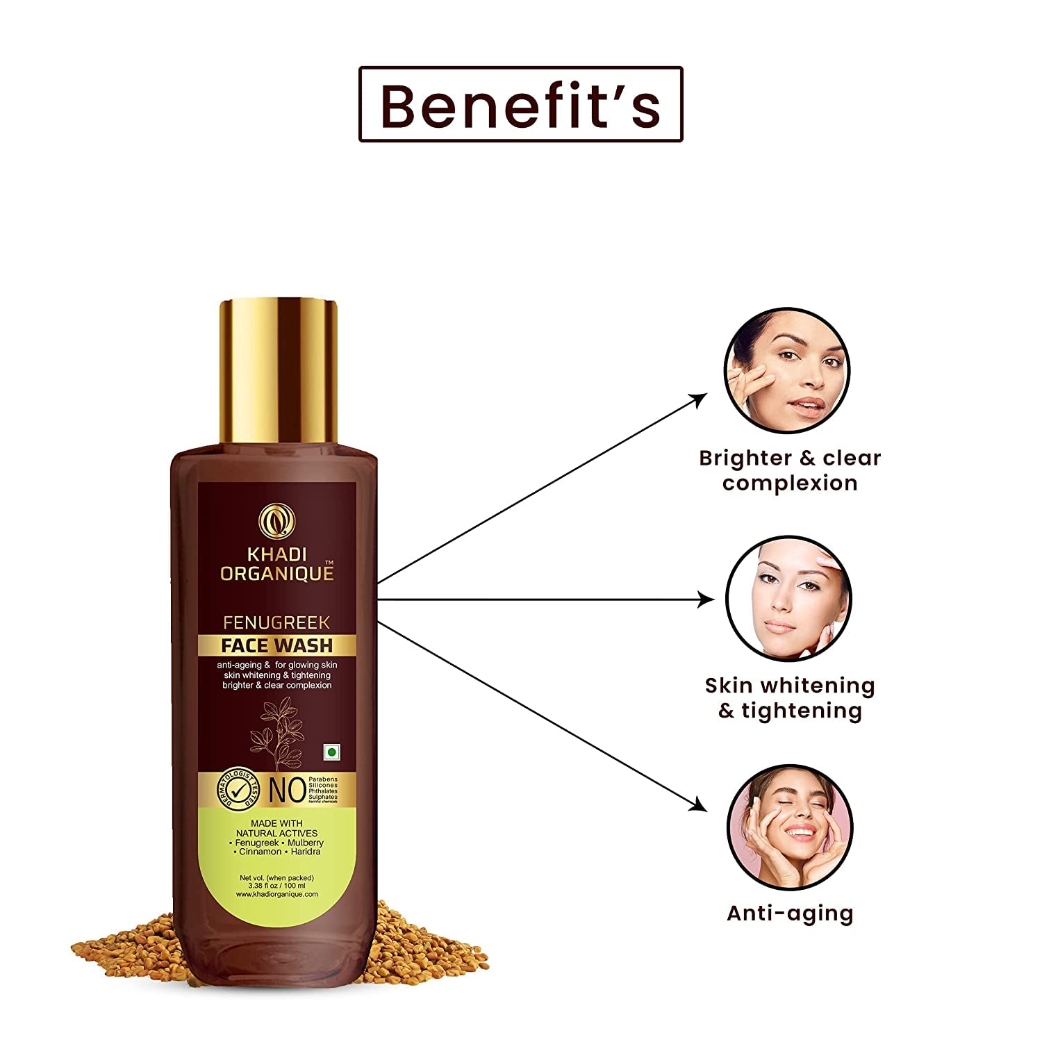 Organic Fenugreek Face Wash for Youthful Glowing Skin - Skin Brightening, Whitening & Anti-Aging Formula (100ml) | Gentle Daily Cleanser for Radiant Complexion - Perfect for Morning & Night Skincare Routine
