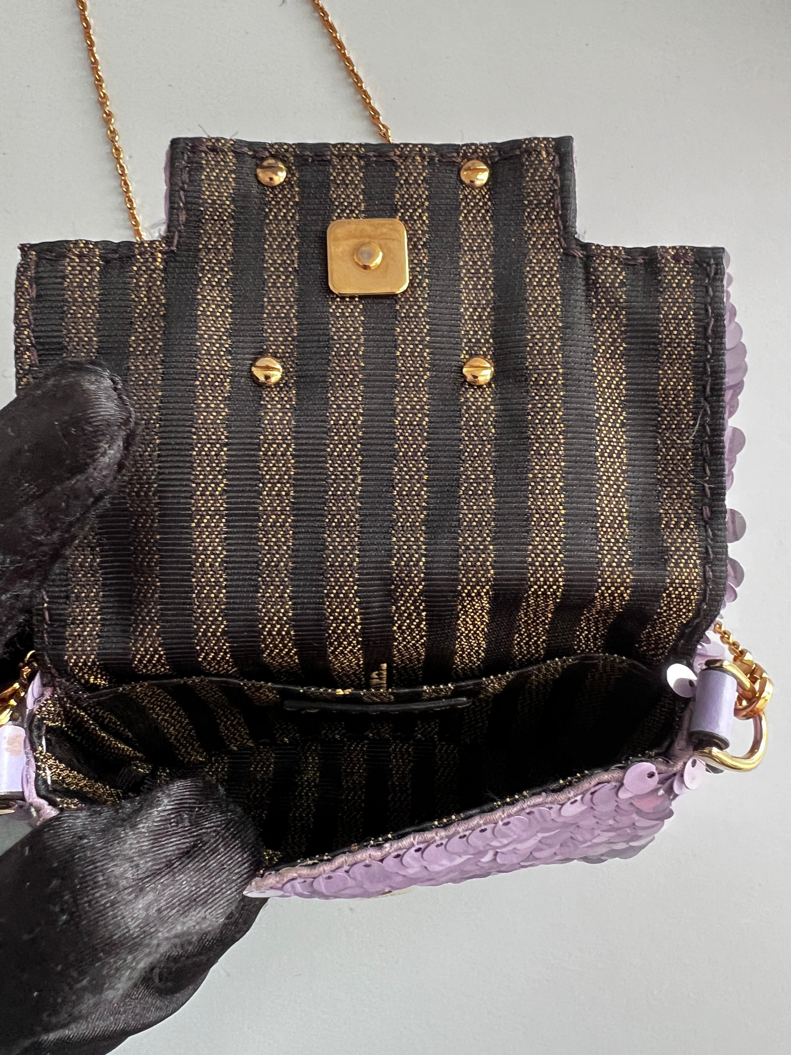 Fendi Violet Small Sequin Nano Bag | Luxury Designer Crossbody Purse for Women | Perfect for Parties, Weddings & Evening Events