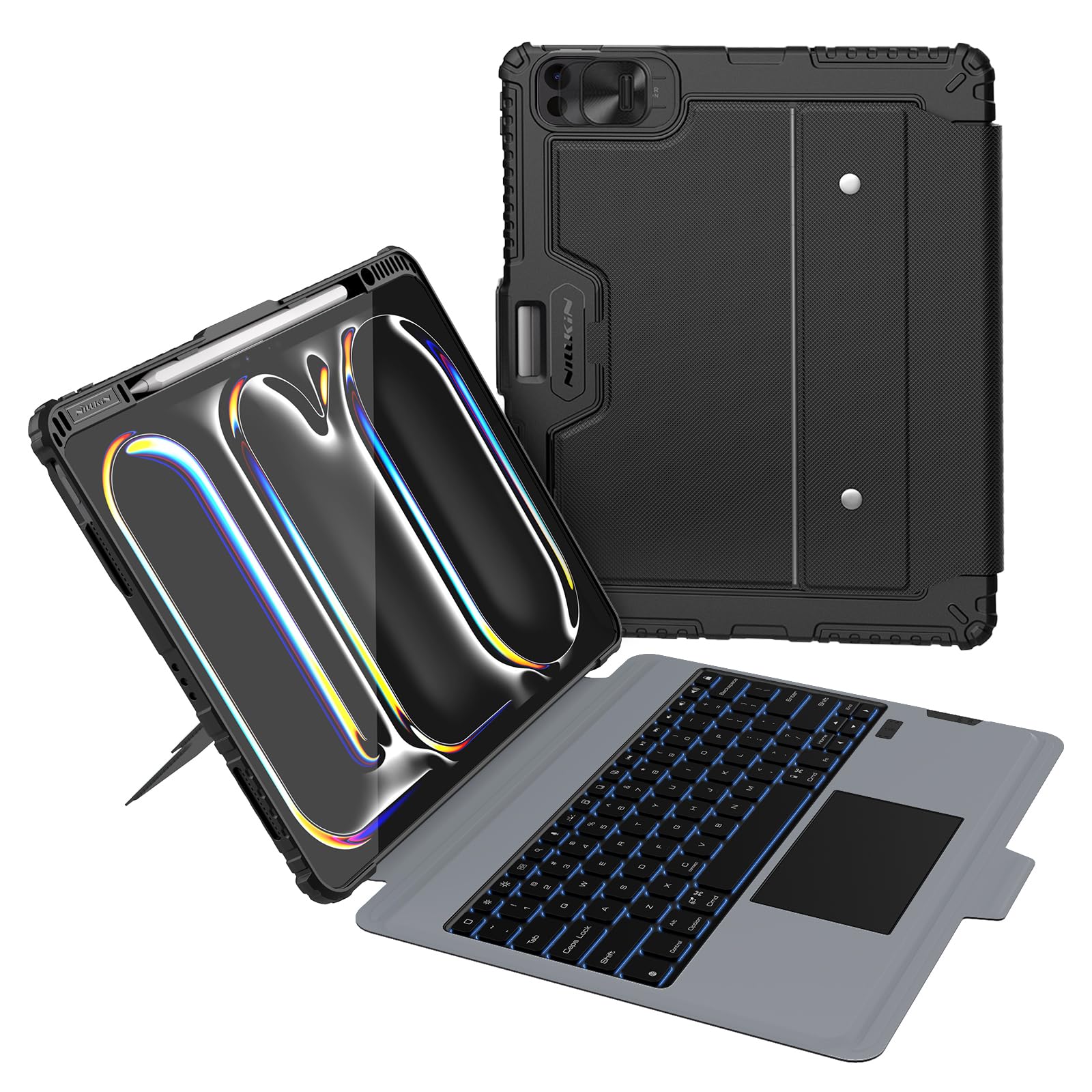 Nillkin iPad Pro 13 inch (M4) Keyboard Case - Detachable Backlit Keyboard with Magic Trackpad, 7-Color RGB Lighting, Camera Cover | Rugged Protective Case for iPad Pro 13