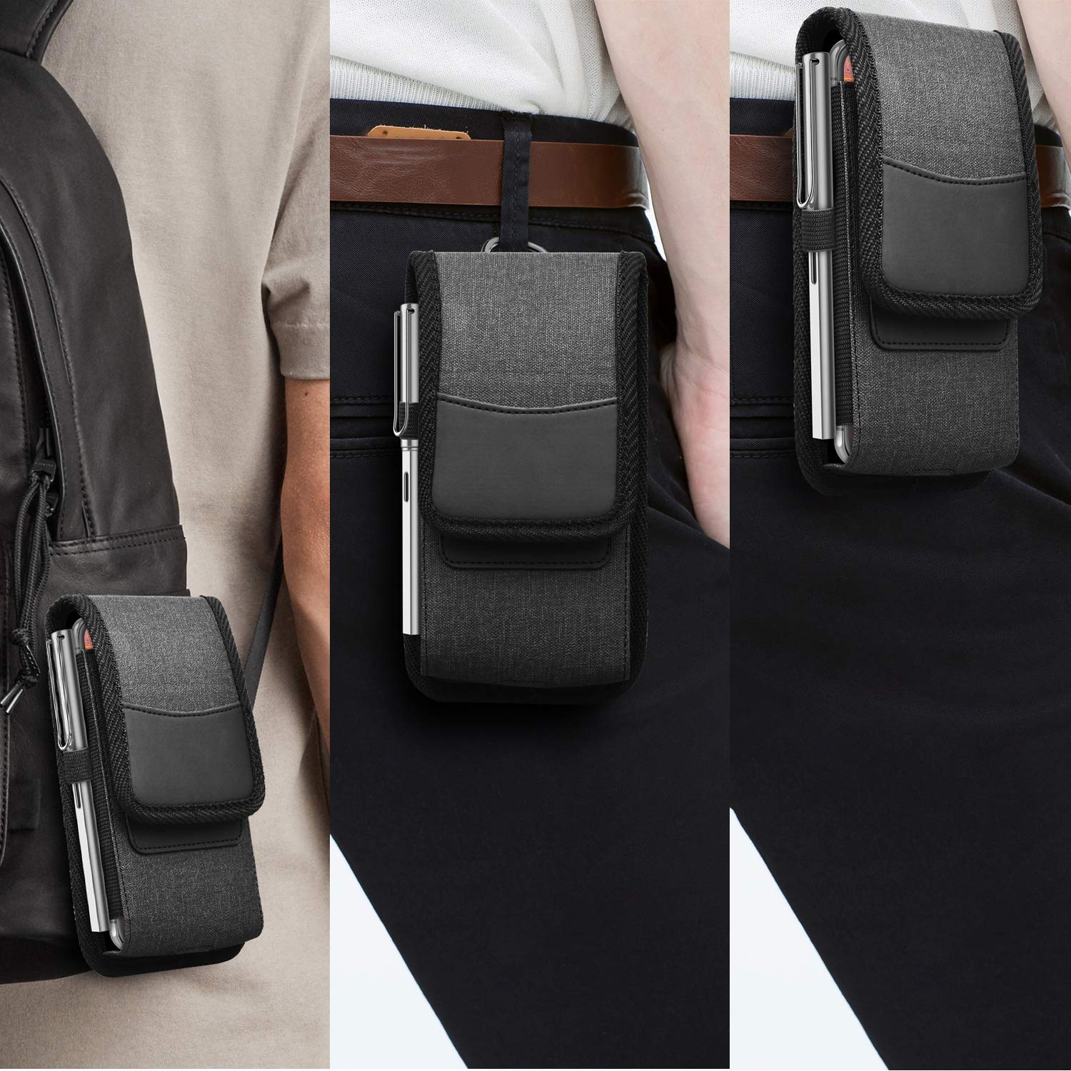 Takfox Universal Phone Holster Belt Clip - Compatible with Samsung Galaxy S25 Ultra/S24/Note 20 Ultra/S23+/S22/S21 FE 5G/Note 10+/A35/A56/A16/A23/A15/A14/A13/A51 & iPhone 16 Pro Max/XR - Durable Phone Pouch Case Holder for Work, Hiking, Running & Outdoor Activities