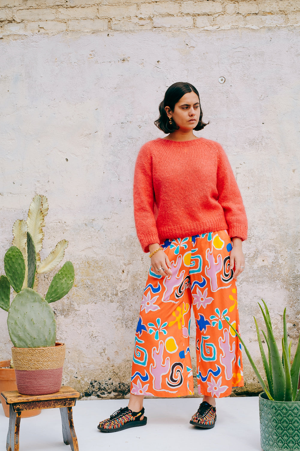 Lowie Women's Desert Print Lyocell Cropped Pants - Breathable High-Waisted Wide Leg Trousers for Summer Travel & Boho Style Outfits