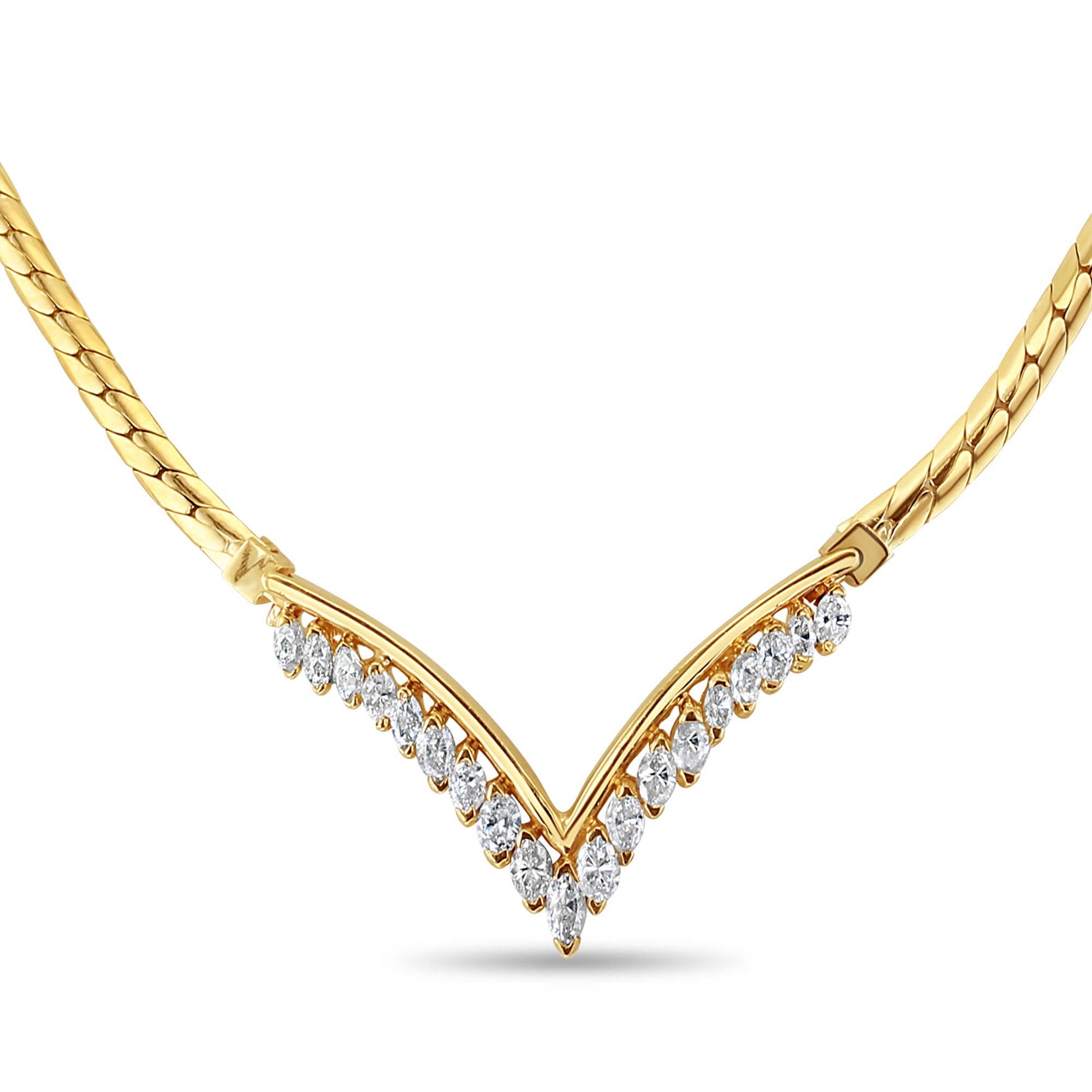 Elegant Marquise 'V' Shaped Diamond Chevron Necklace - 14K Gold Pendant for Women | Perfect for Weddings, Anniversaries & Special Occasions