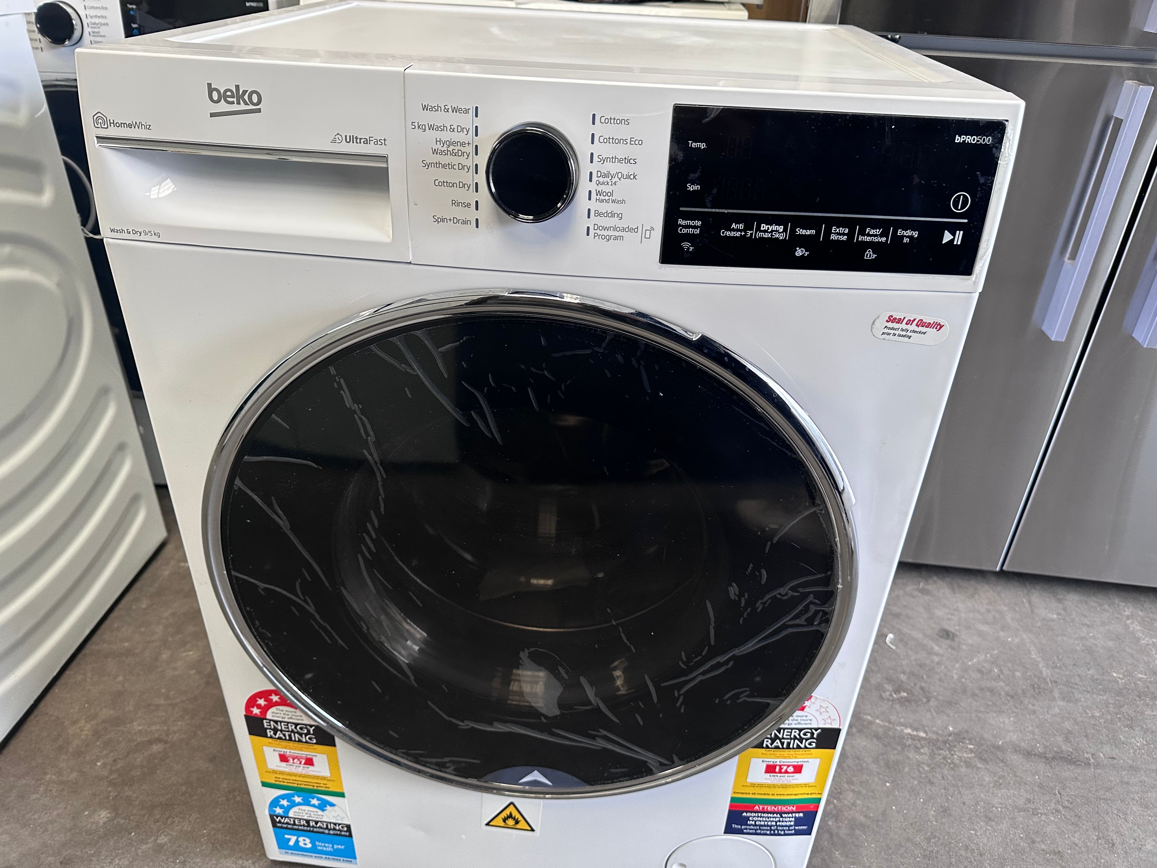 Beko BWDB9540W 9kg/5kg UltraFast Washer Dryer Combo - Energy Efficient Laundry Solution for Small Apartments & Compact Spaces (Carton Damage)