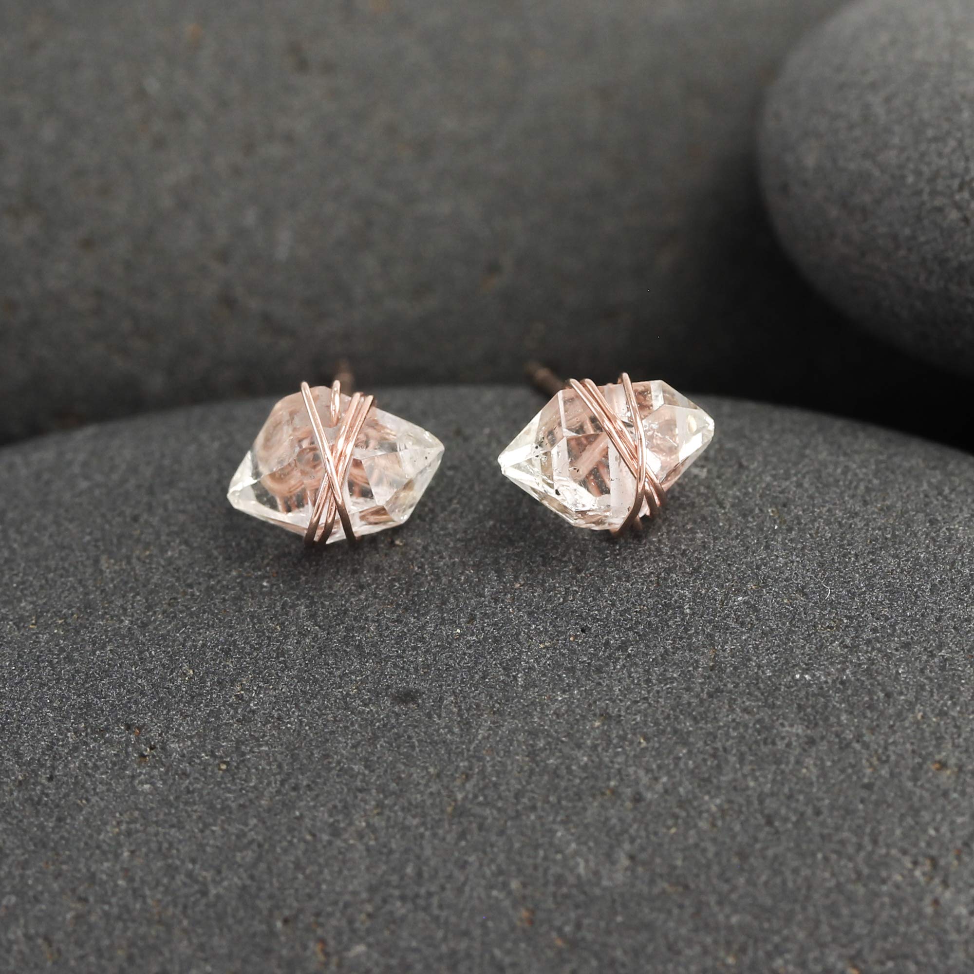 14K Rose Gold Filled Herkimer Diamond Stud Earrings for Women - Lotus Stone Jewelry | Elegant Everyday Wear, Gift for Her, Wedding & Special Occasion Jewelry