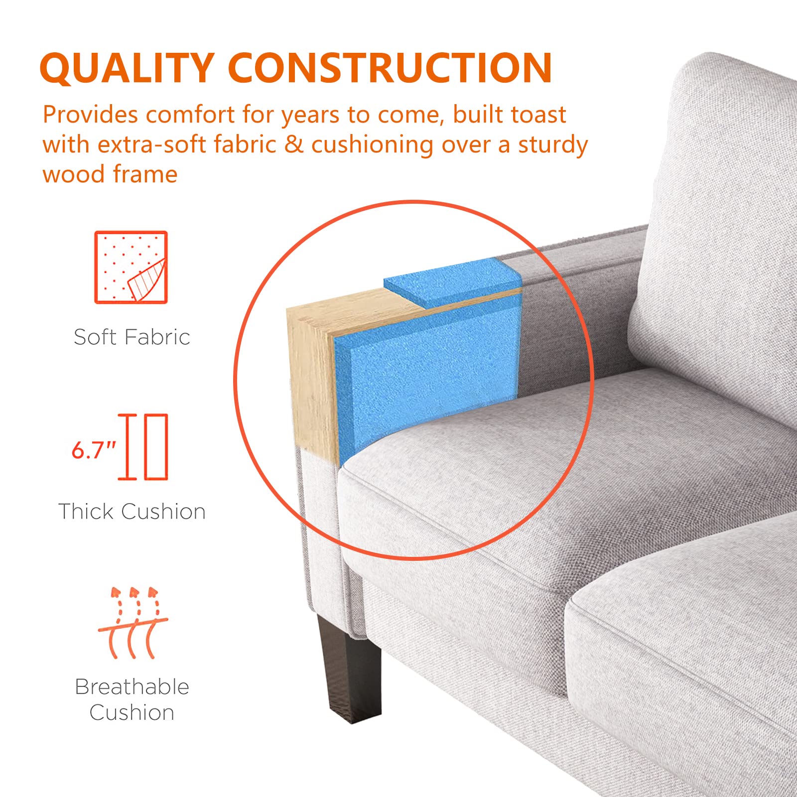 Modern 3-Seater Sectional Sofa Set with Storage - Light Grey Fabric Couch & Loveseat for Living Room, Apartment | Space-Saving Comfortable Seating Solution for Small Spaces & Family Gatherings