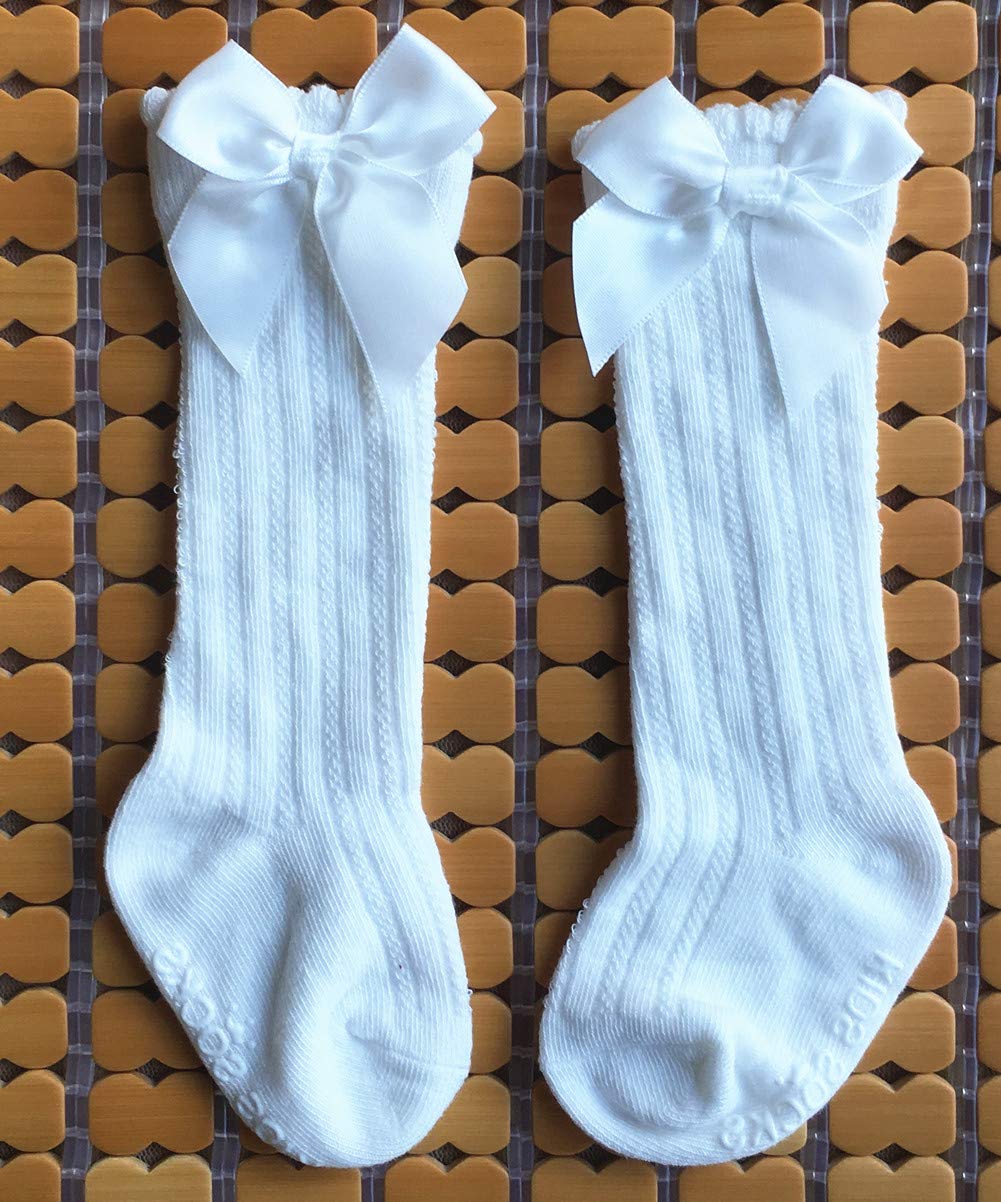 QandSweet Baby Girl Knee-High Socks with Bows - Non-Slip Toddler & Infant Stockings for Newborns - Perfect for Dress-Up, Photo Shoots & Everyday Comfort