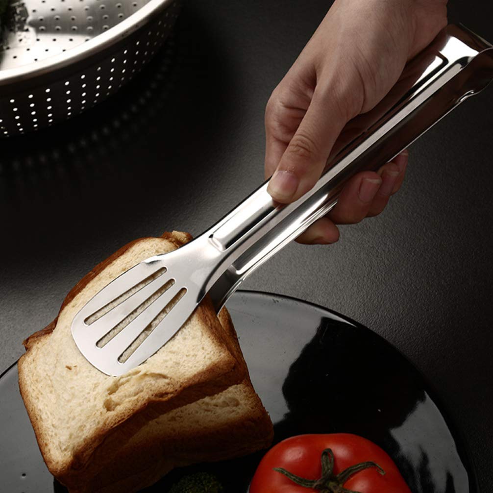 3-Piece Stainless Steel BBQ Tongs Set - Food Grade Safe Metal Cooking Tongs for Grilling, Baking, Steak, Toast & Bread - Perfect for Outdoor Barbecue, Kitchen & Camping Use