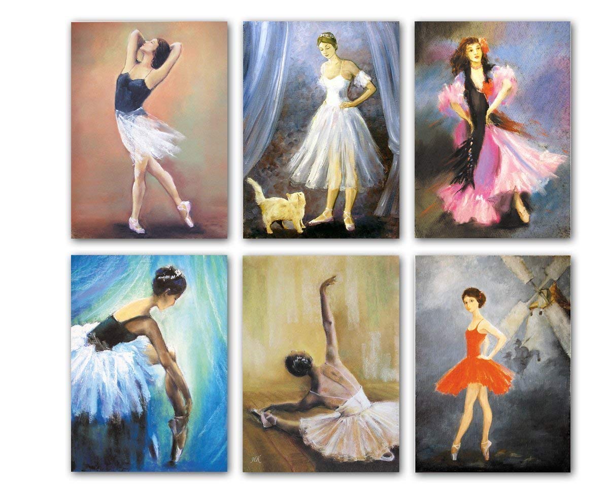 Elegant Ballerina Ballet Greeting Card Set - 6 Unique Ballet-Themed Art Cards for Birthdays, Thank You & Special Occasions