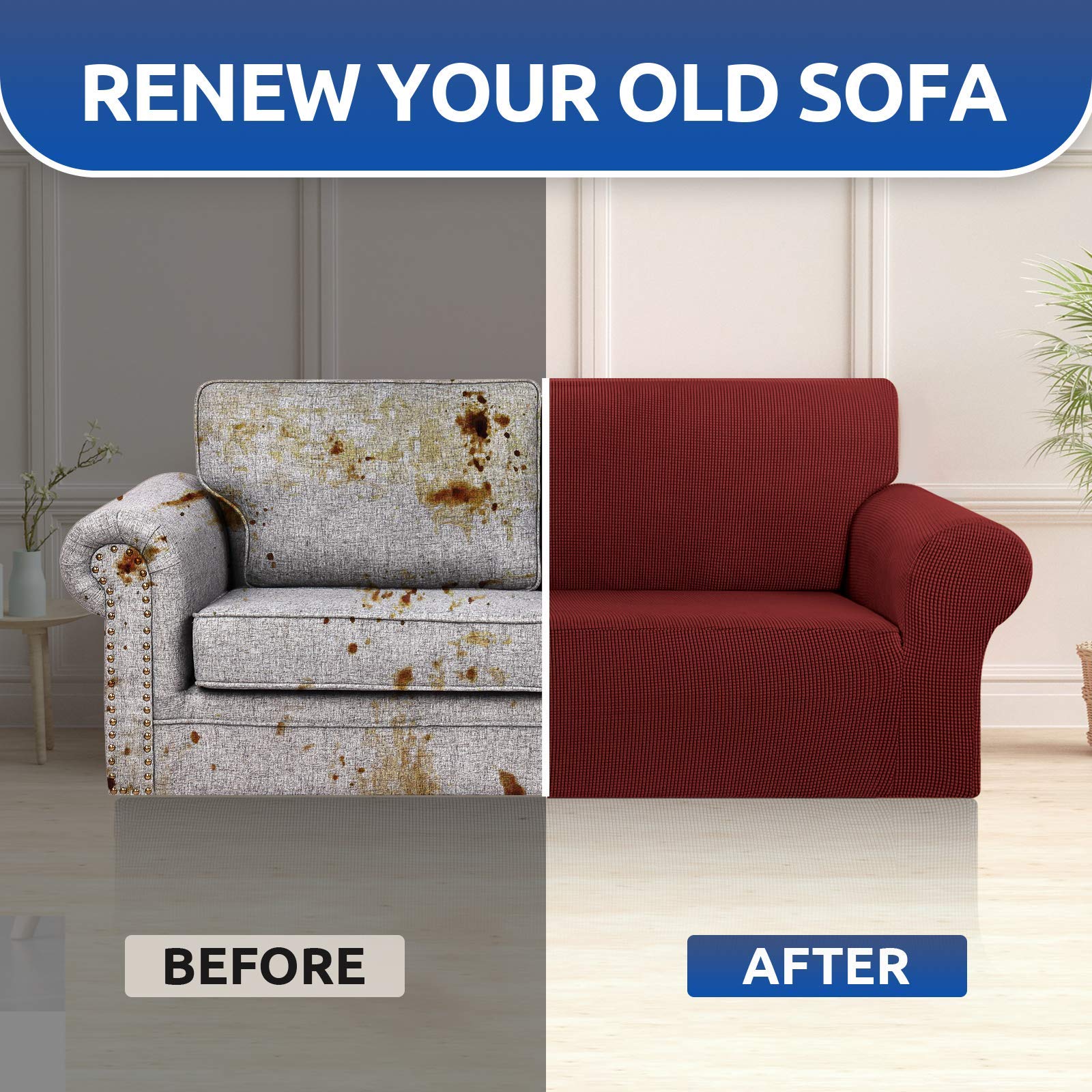 Stretch Loveseat Sofa Cover Slipcover - Jacquard Small Checked Furniture Protector for 2 Cushion Couch (55