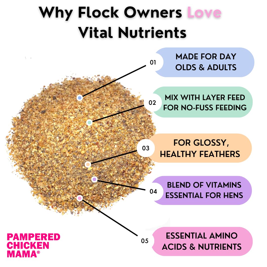 Vital Nutrients Premium Chicken Vitamins for Feed - Molting Supplement & Egg Booster for Poultry Health - Pampered Chicken Mama 1.5lb | Ideal for Backyard Chickens & Farm Flocks