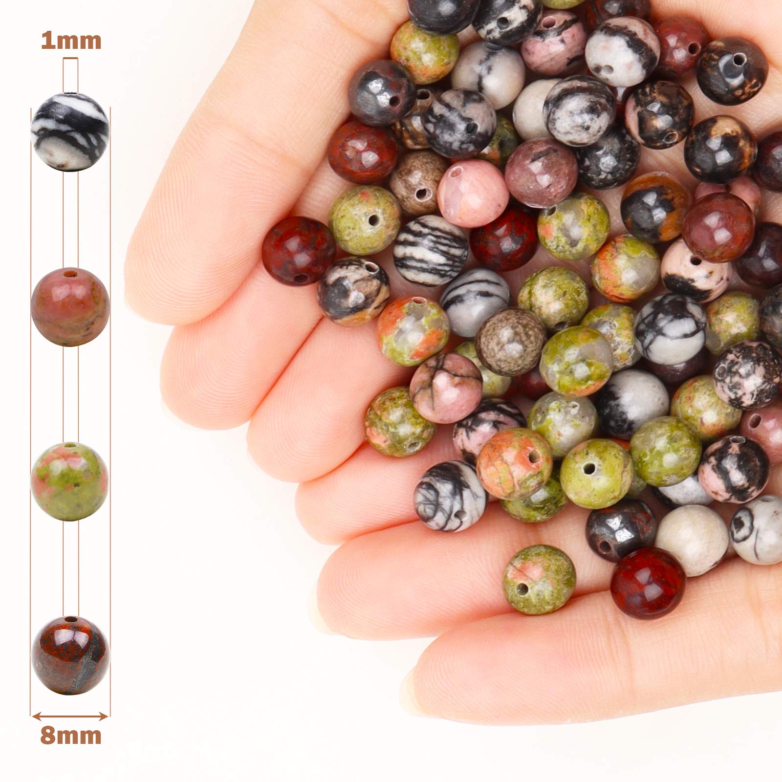 100pcs 8mm Natural Stone Beads - Genuine Round Loose Gemstones for DIY Jewelry Making | Perfect for Bracelets, Necklaces & Earrings | Home Crafting & Gift Projects