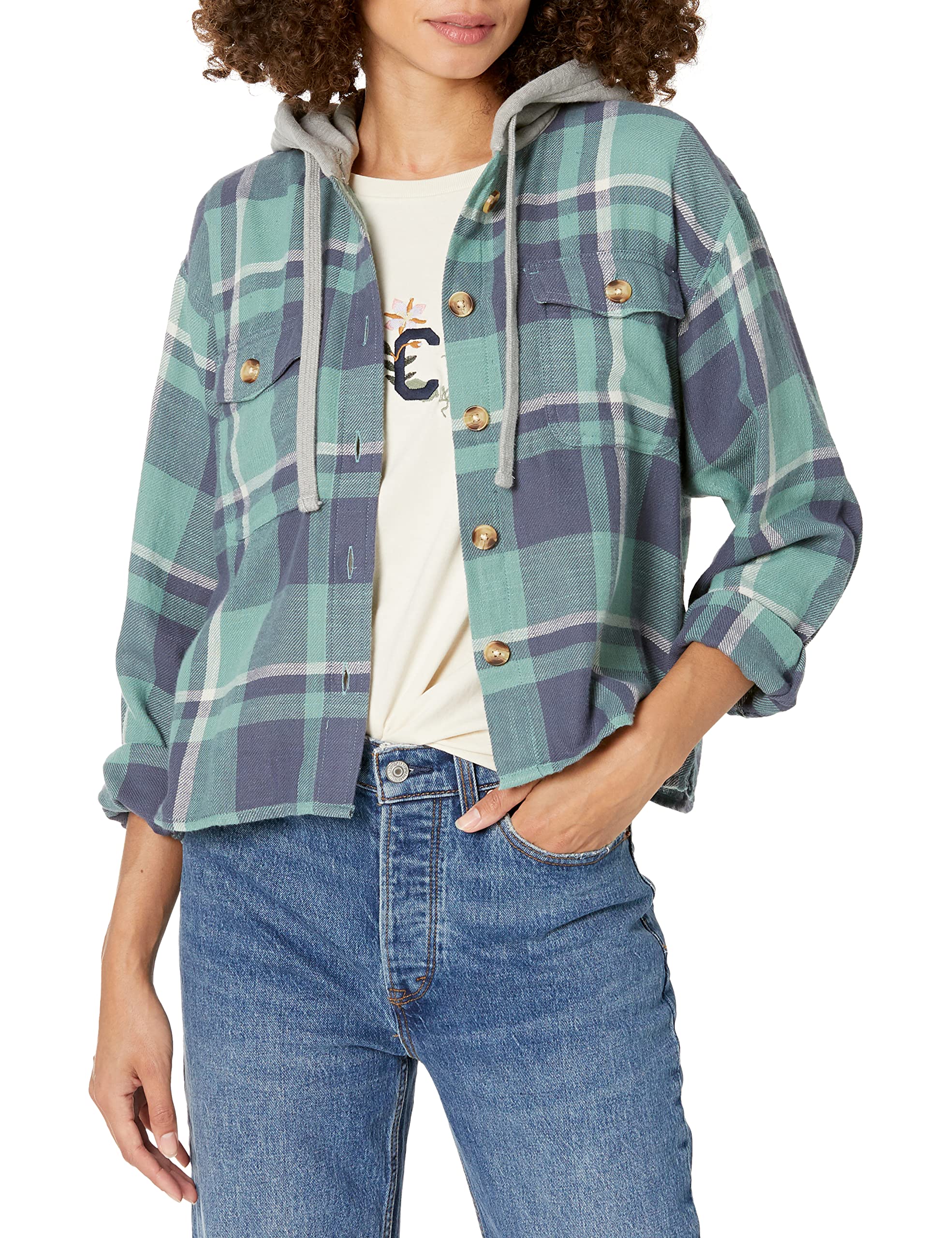Lucky Brand Men's Plaid Cropped Hoodie - Stylish & Comfortable Pullover for Casual Wear, Street Fashion & Outdoor Activities