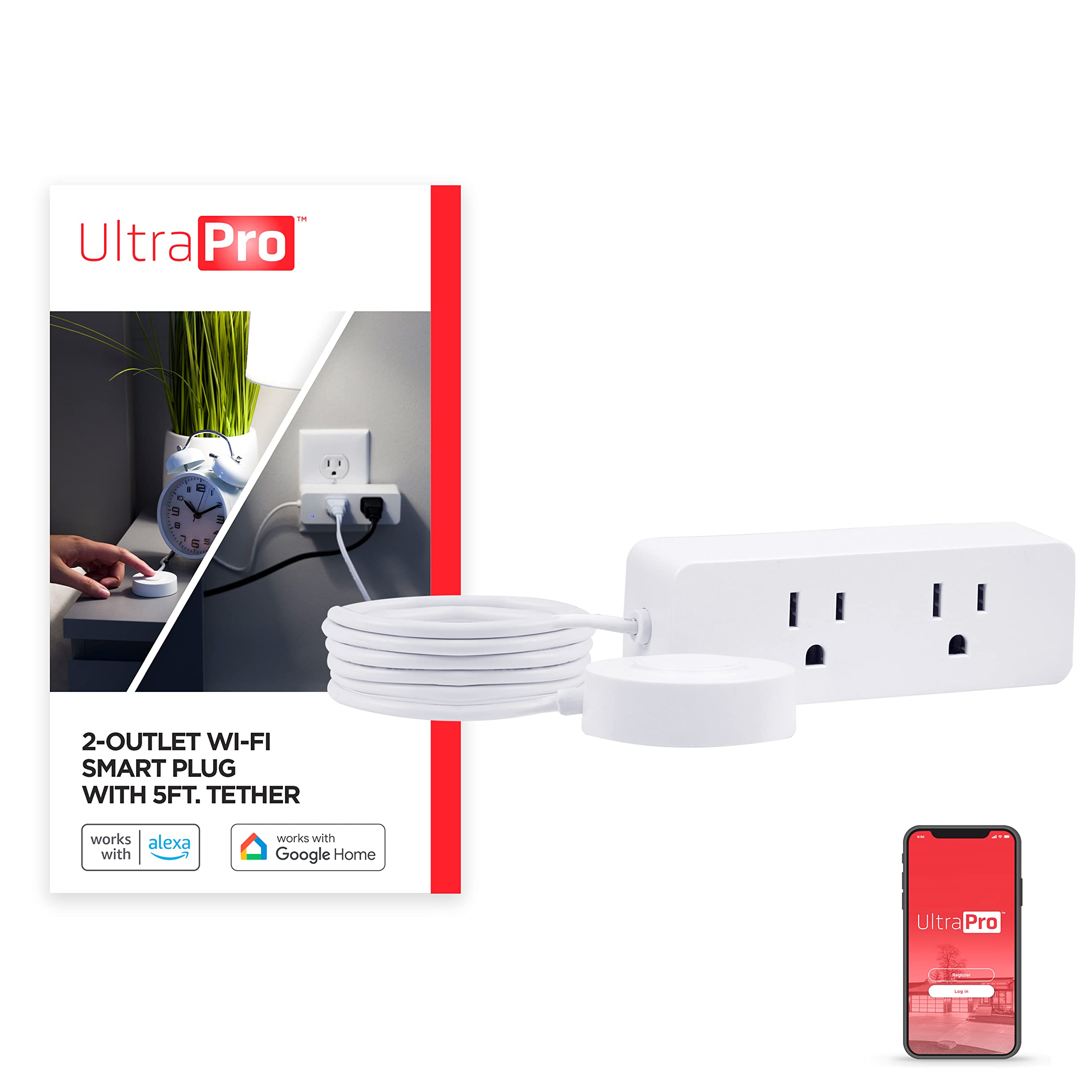 UltraPro Smart Plug WiFi Outlet - Dual Smart Outlet Works with Alexa & Google Home, No Hub Required, Remote Control via App | Perfect for Smart Home Automation, Controlling Lights & Appliances Anywhere