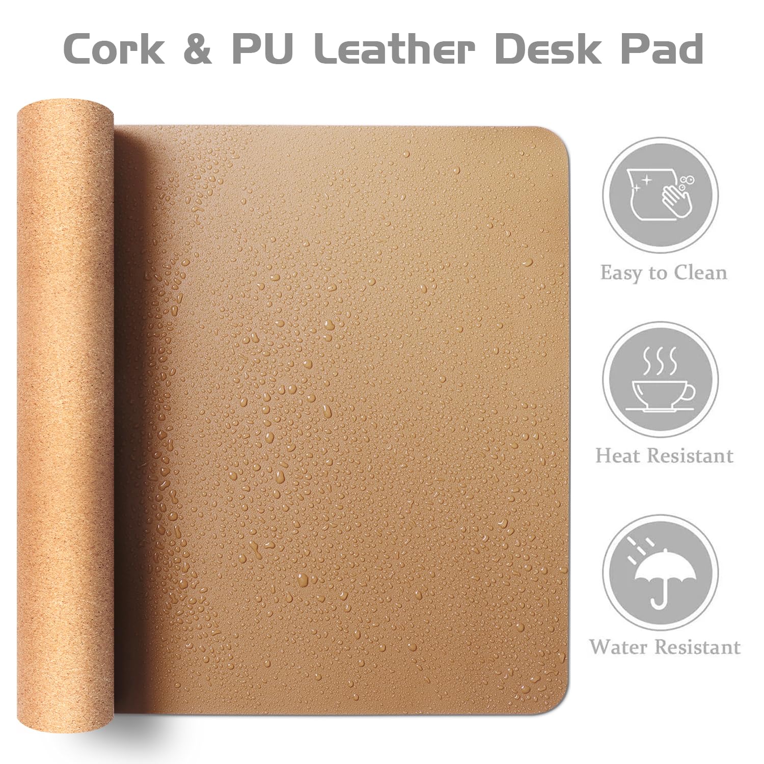 Aothia Dual-Sided Leather Desk Mat with Natural Cork Base - Large Waterproof Mouse Pad & Writing Surface for Office & Home (25.6