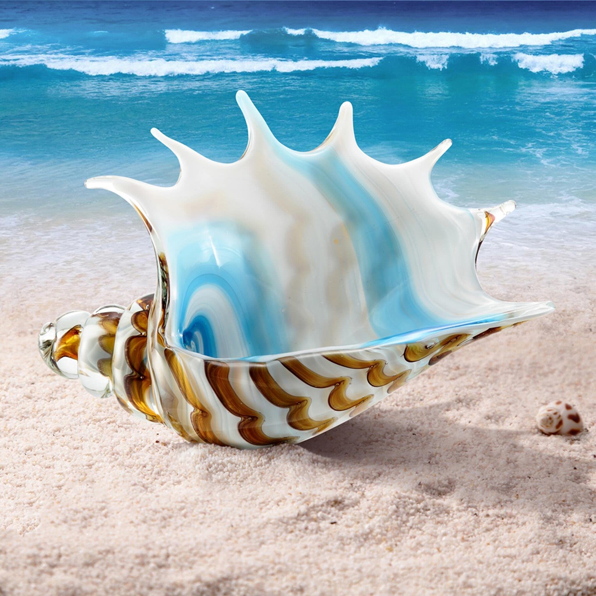 SPI Home Art Glass Striped Conch Shell Decor - 12 Inch Coastal Beach Decor for Table Centerpiece, Bathroom Accent, or Seashell Collection