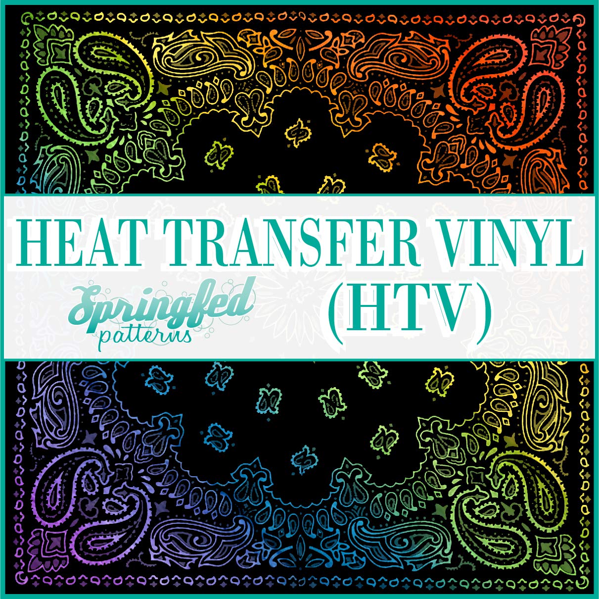 Rainbow Bandana Pattern #6 HTV 12x14 Inch Heat Transfer Vinyl Sheet - Watercolor Design for DIY T-Shirts, Tote Bags & Fashion Accessories