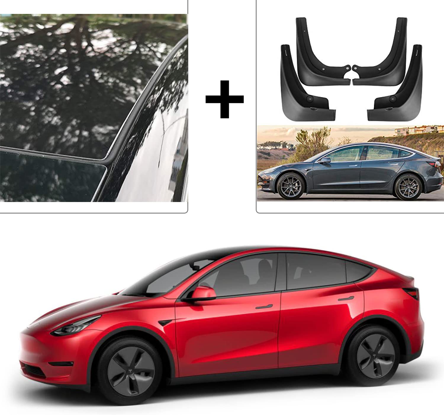 Tesla Model 3 Wind Noise Reduction Kit & Mud Flaps Set - Premium Car Accessories for Quiet Ride & Paint Protection - Perfect for Highway Driving, Rainy Weather & Road Trips