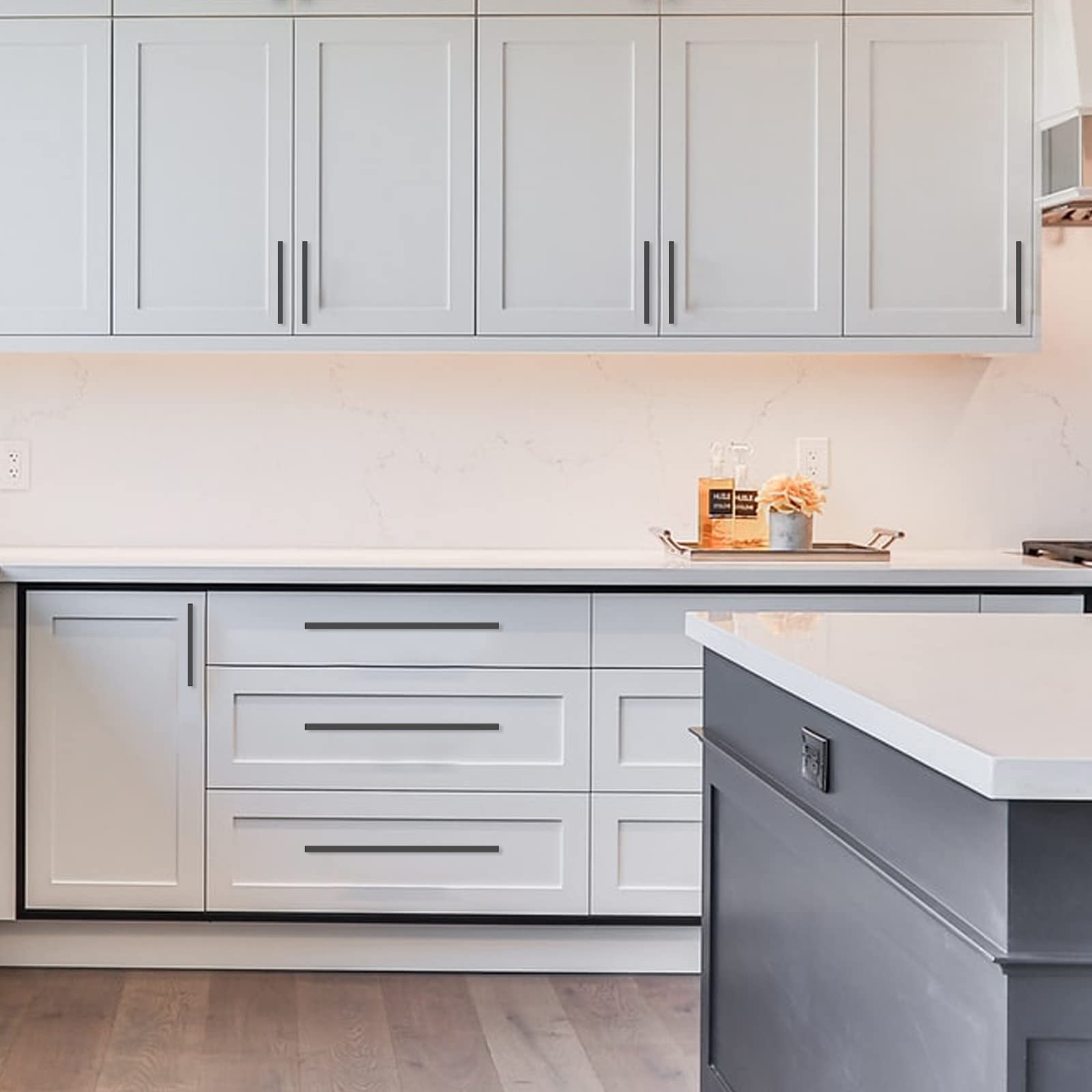 10 Pack Matte Black Cabinet Pulls 5 Inch (128mm) Hole Centers - Amerdeco Kitchen Cabinet Handles & Drawer Pulls for Cabinets, Cupboards, Dressers - Durable Cabinet Hardware for Modern & Farmhouse Kitchen Renovation