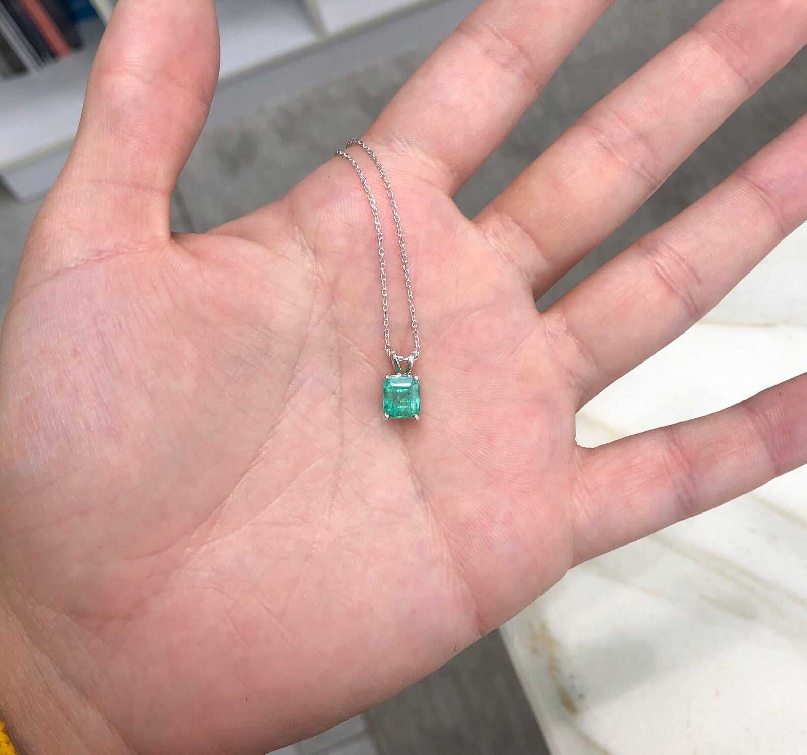 1.80 Carat Emerald Cut Sterling Silver Solitaire Necklace for Women - Elegant Green Gemstone Jewelry Gift for Birthday, Anniversary & Special Occasions