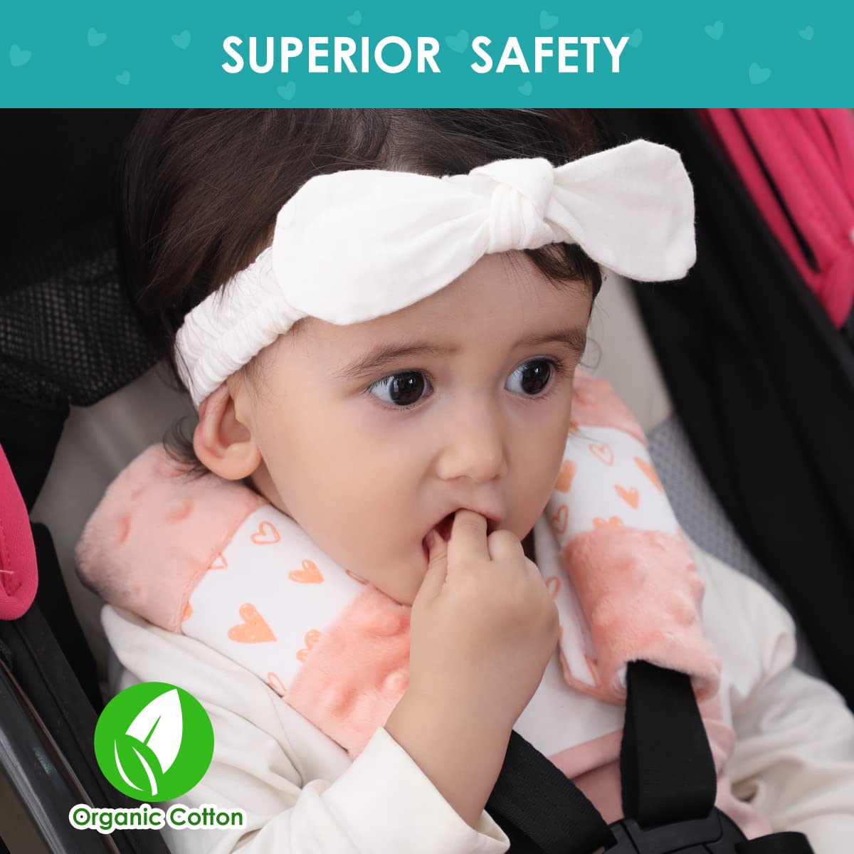 4 Packs Soft Baby Car Seat Shoulder Strap Covers - Pink Padded Protectors for Infants & Toddlers (5.9