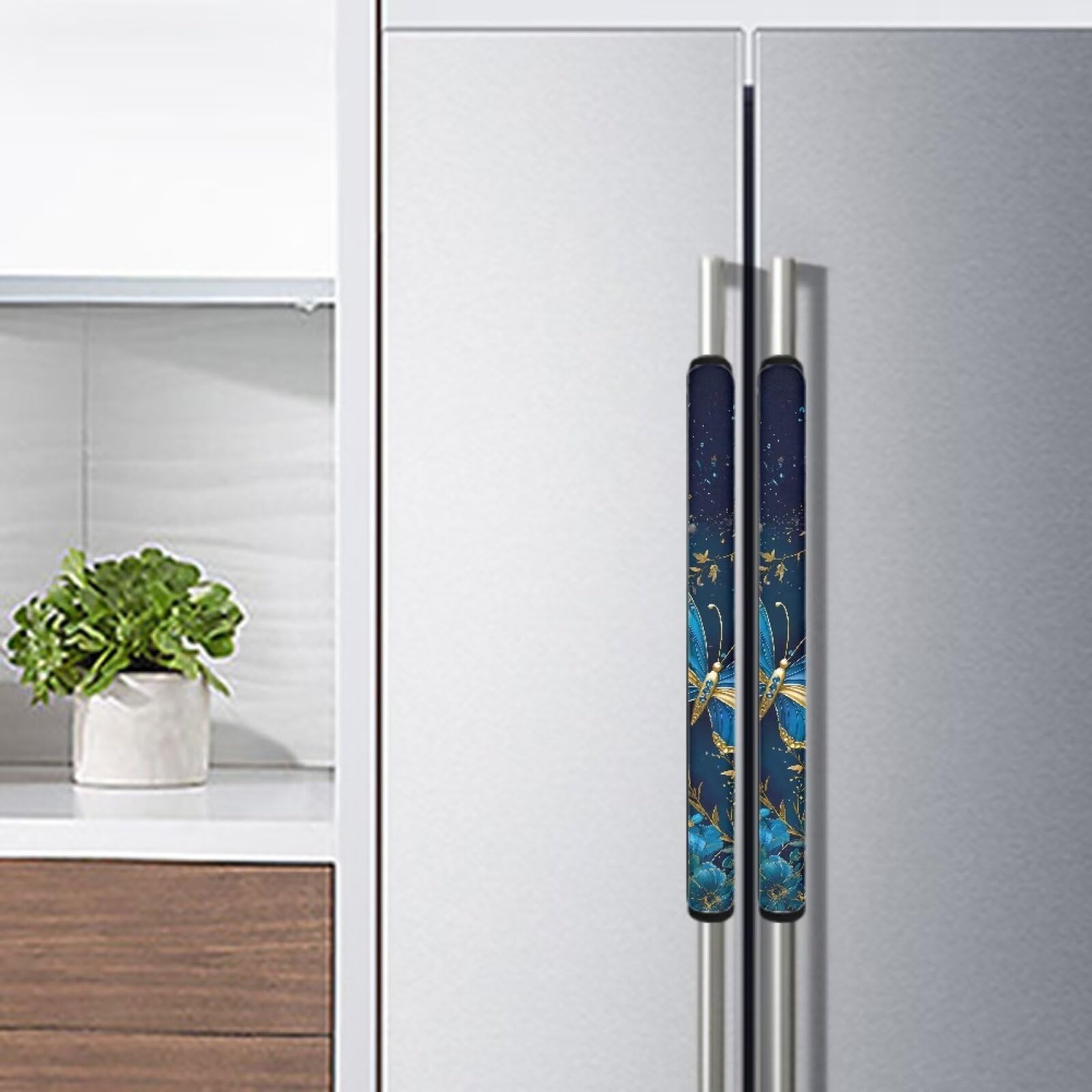 DISNIMO 2-Pack Blue Floral Butterfly Refrigerator Handle Covers - Kitchen Appliance Protector for Fridge & Microwave, Anti-Slip Grip, Stain Resistant (Perfect for Home, Office & Dorm Use)