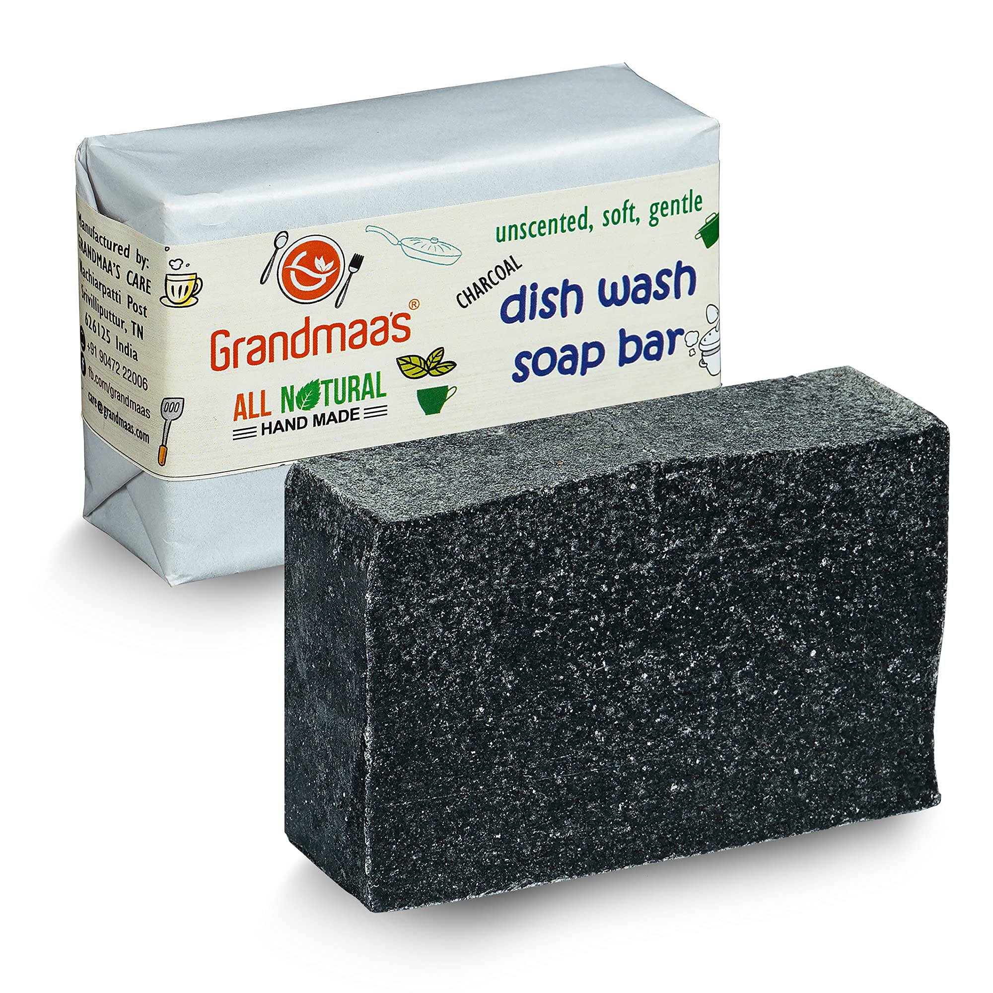 Grandmaas Natural Dishwashing Soap Bar (100g X 5 Pack) - Unscented, Eco-Friendly & Vessel Safe - Gentle Hand Wash for Delicate Dishes - Perfect for Camping, RV Travel & Sustainable Home Cleaning