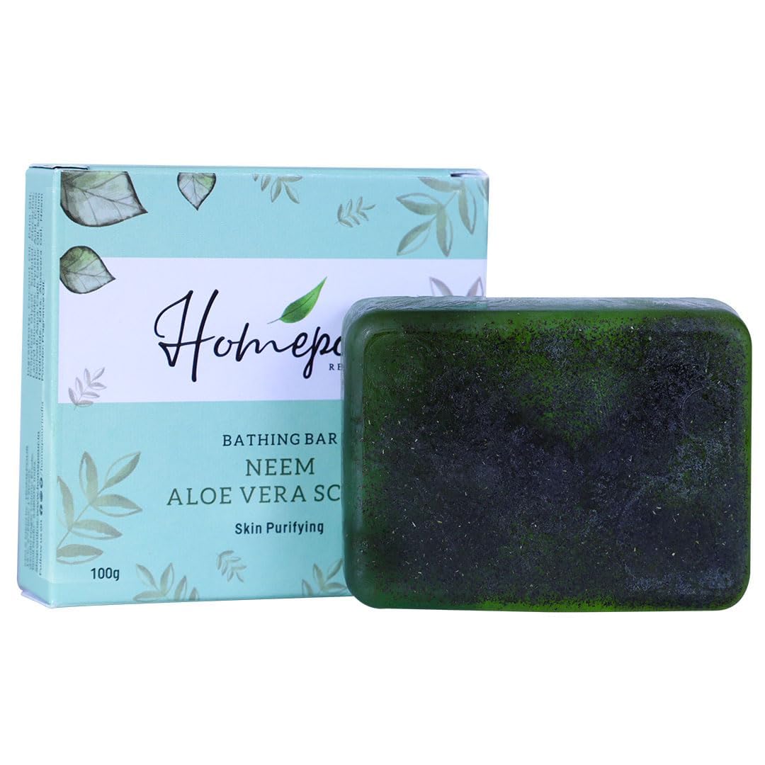 Neem Aloe Vera Scrub Soap - 100g Natural Handmade Cleansing Bar for Acne & Skin Purification | Gentle Exfoliation for Face & Body | Organic Ayurvedic Skincare for Sensitive Skin