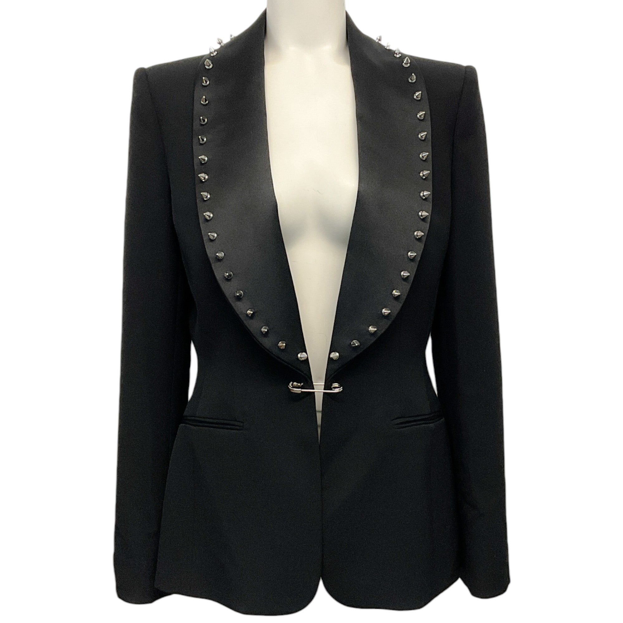 Moschino Couture Black Wool Blazer with Silver Studs - Elegant Women's Fashion Jacket for Office, Party & Formal Events