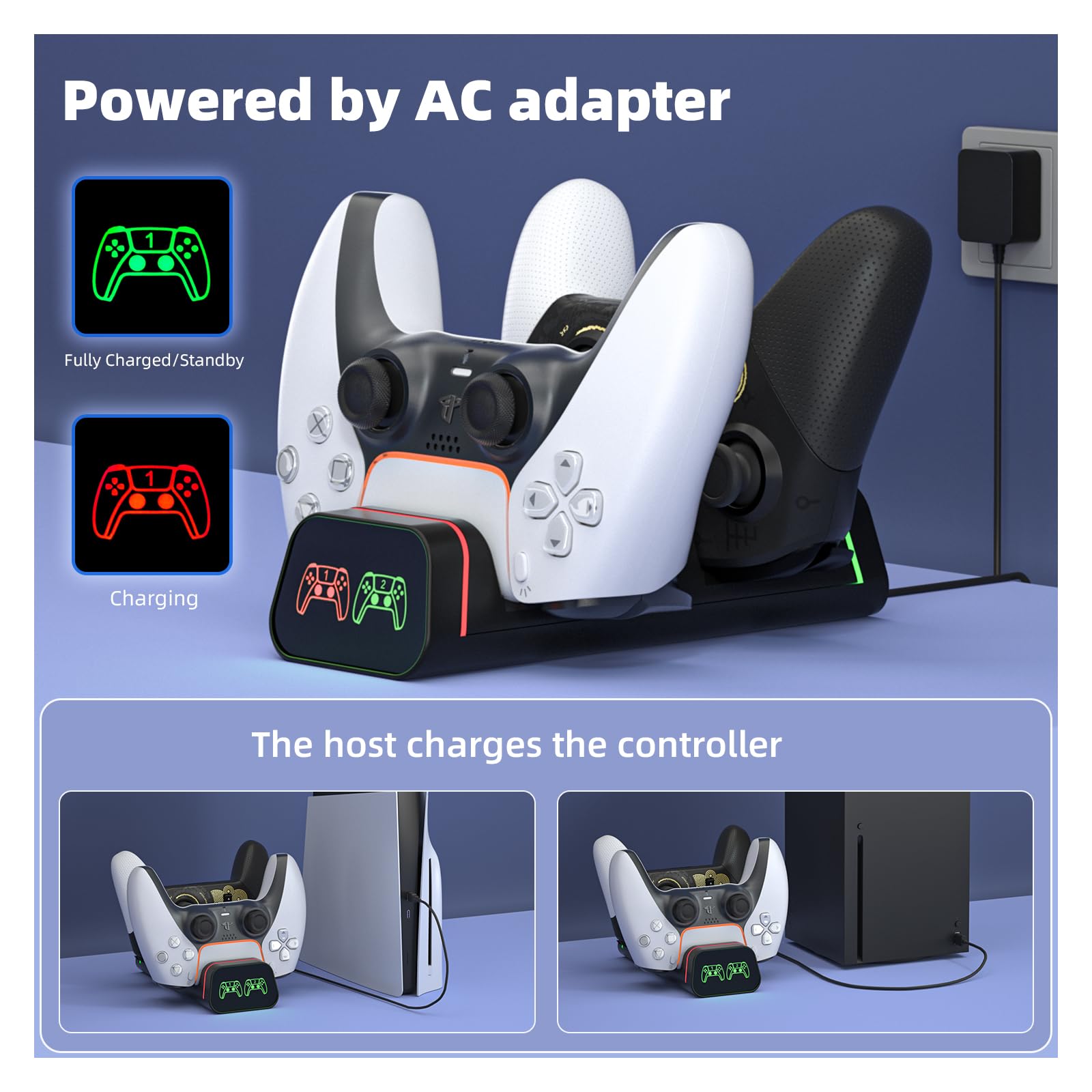 Switch Pro Controller Charger & Xbox Series S/X Charging Dock - Universal Gaming Controller Charging Station for PS5, Nintendo Switch Pro & Google Controllers (Not for Power A) - Perfect for Multi-Console Gamers & Gaming Setups