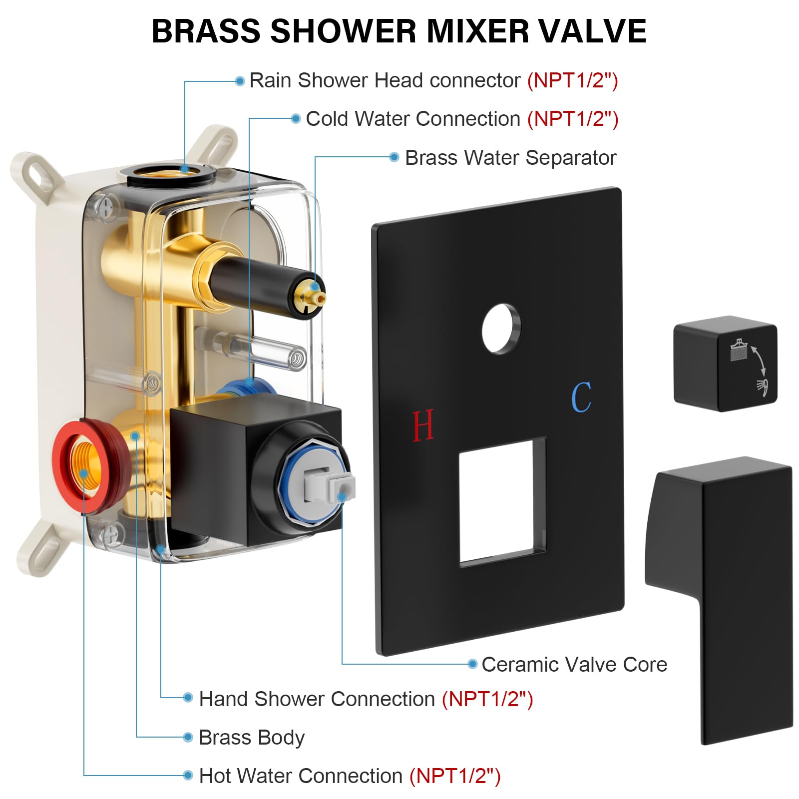 Premium Matte Black Shower Faucet Set - 10 Inch Rainfall Shower System with Wall Mounted Shower Head & Handle - Full Metal Trim Repair Kit (Includes Shower Valve) for Luxurious Bathroom Upgrade & Spa-Like Experience