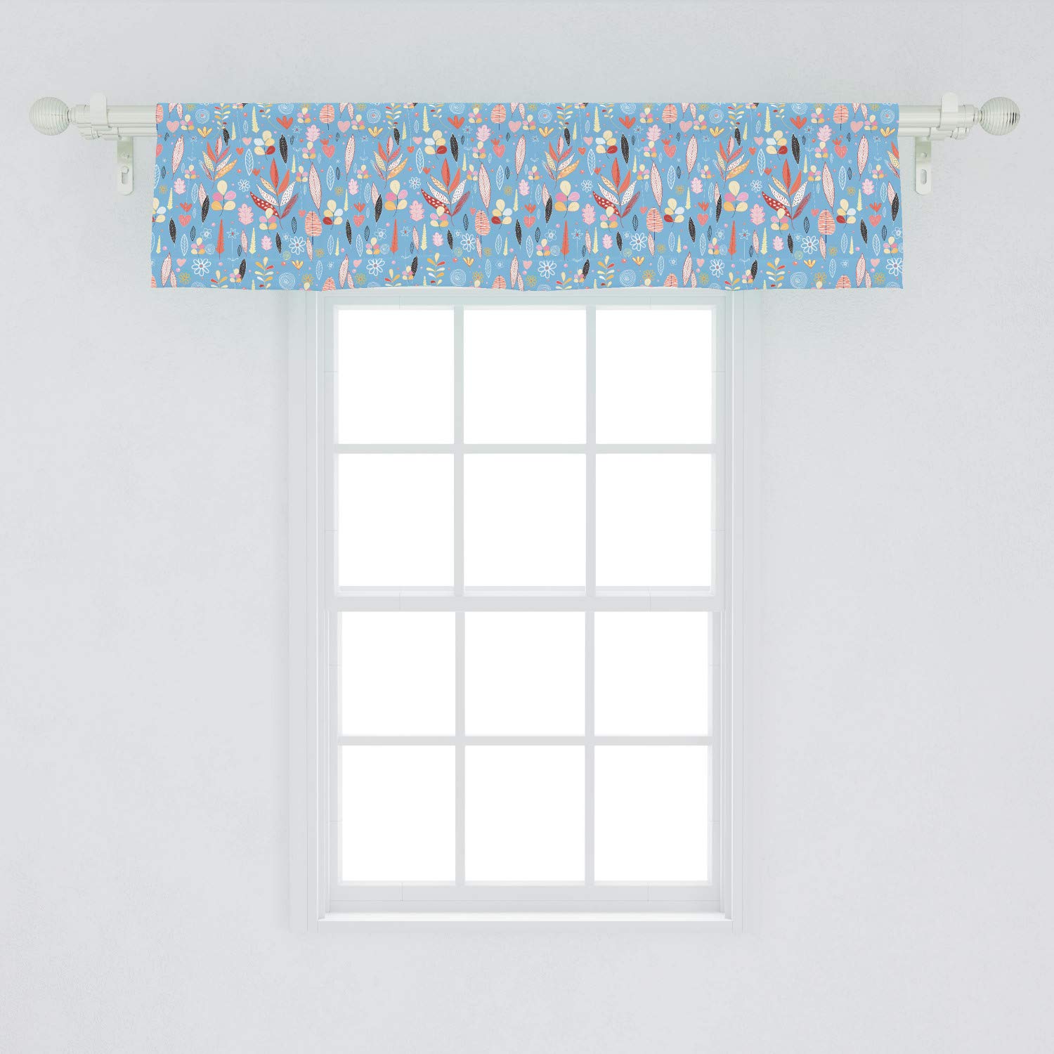 Ambesonne Floral Autumn Leaves Window Valance - Blue Garden Theme Curtain with Rod Pocket, 54