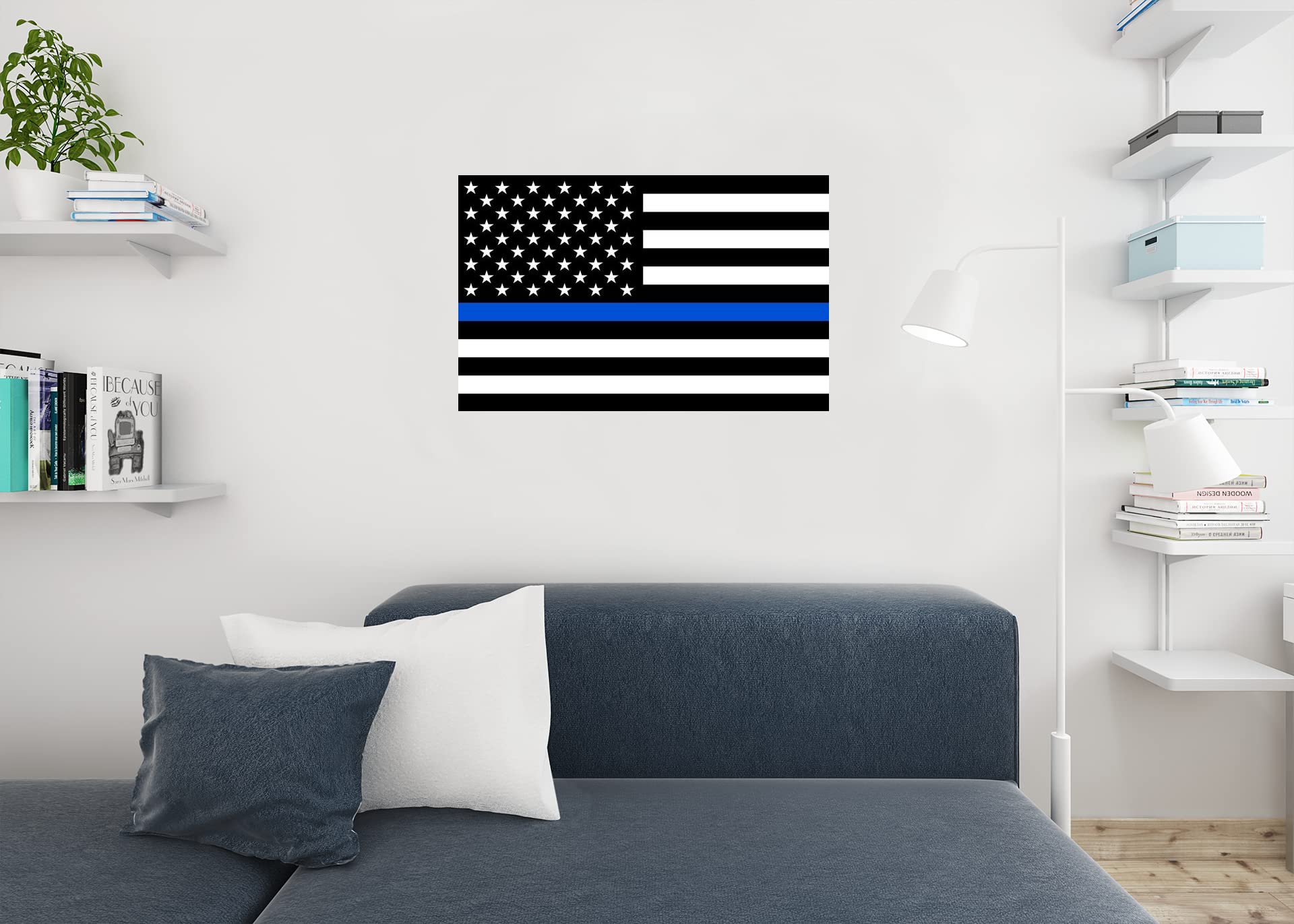 Blue Line American Flag Police Memorial Patriotic Poster - 36x24 Inch Wall Art Print of US Flag & Eagle for Home, Office & Police Station Decor - Perfect for Patriotic Gifts & Memorial Displays