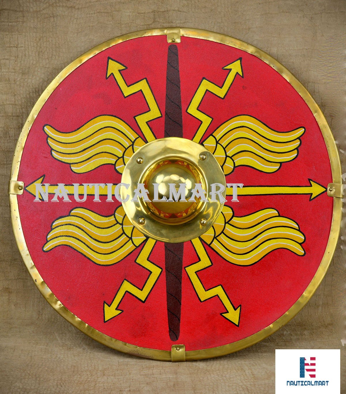 NauticalMart Roman Parma Shield - Red Medieval Knight Replica for Cosplay, LARP, Historical Reenactment & Home Decor