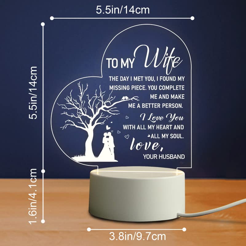 Juratar Romantic LED Night Light with Greeting Card - Perfect Christmas & Birthday Gift for Wife, Anniversary Present - Bedroom Decor, Nightstand Lamp for Couples