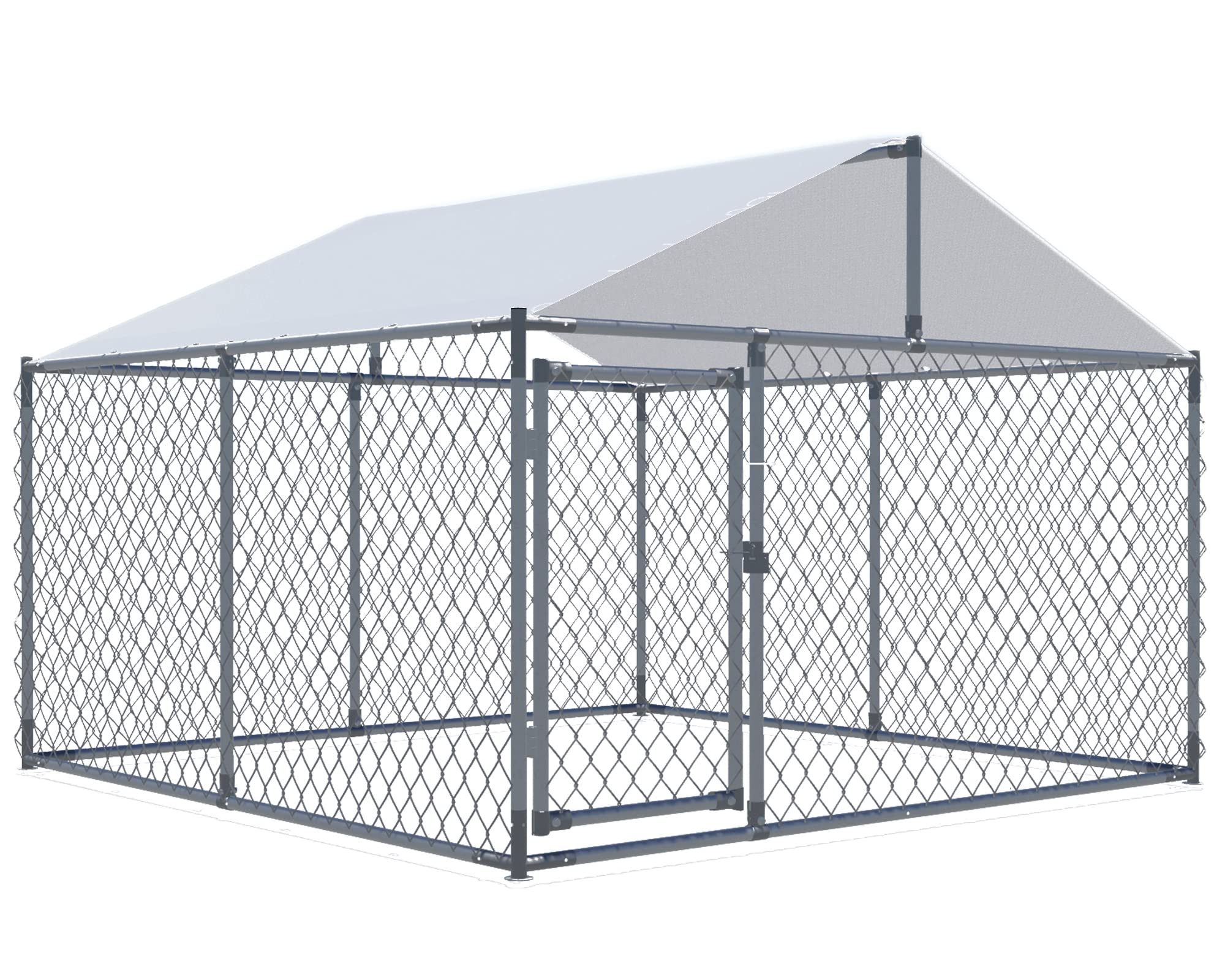 Heavy Duty Large Outdoor Dog Kennel - Extra Wide Metal Dog Cage with Waterproof Cover for Backyard, Farm & Patio - Durable Pet House for Big Dogs (Silver) - Perfect for Training, Travel & Outdoor Shelter